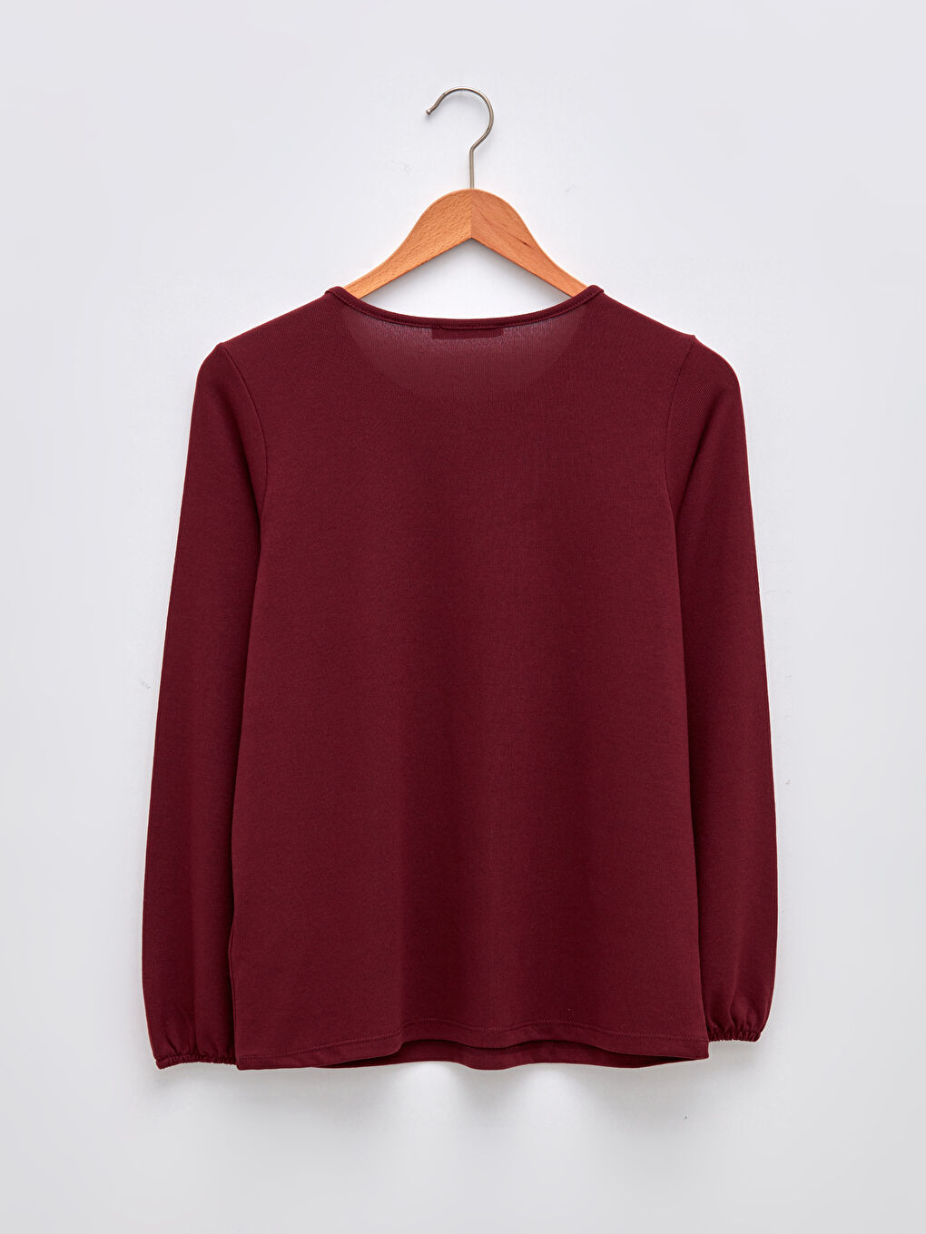 Bordo Bağlamalı Yaka Desenli Uzun Kollu Kadın Bluz-5