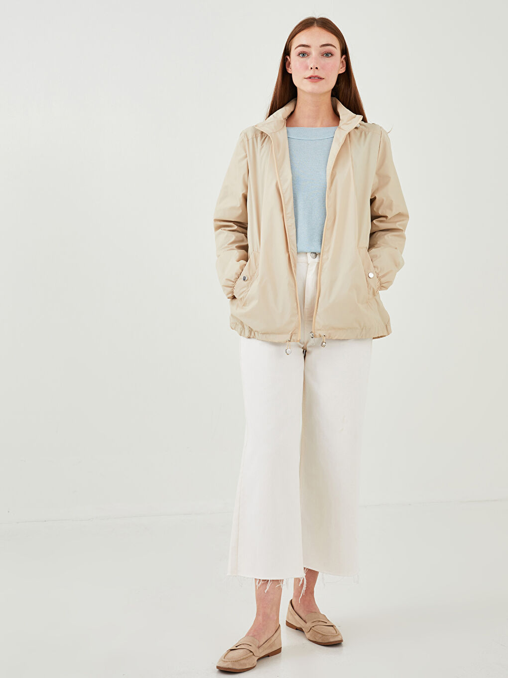 LCWAIKIKI Classic Hooded Straight Long Sleeve Pocket Detailed Women's Raincoat -W1BV94Z8-RRT