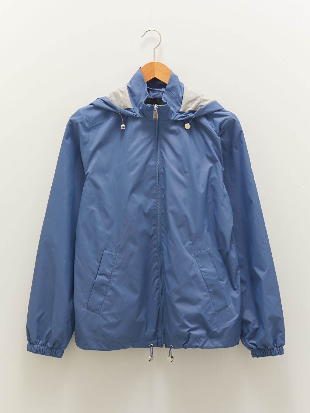 İndigo Kapüşonlu Düz Uzun Kollu Cep Detaylı Kadın Yağmurluk-16