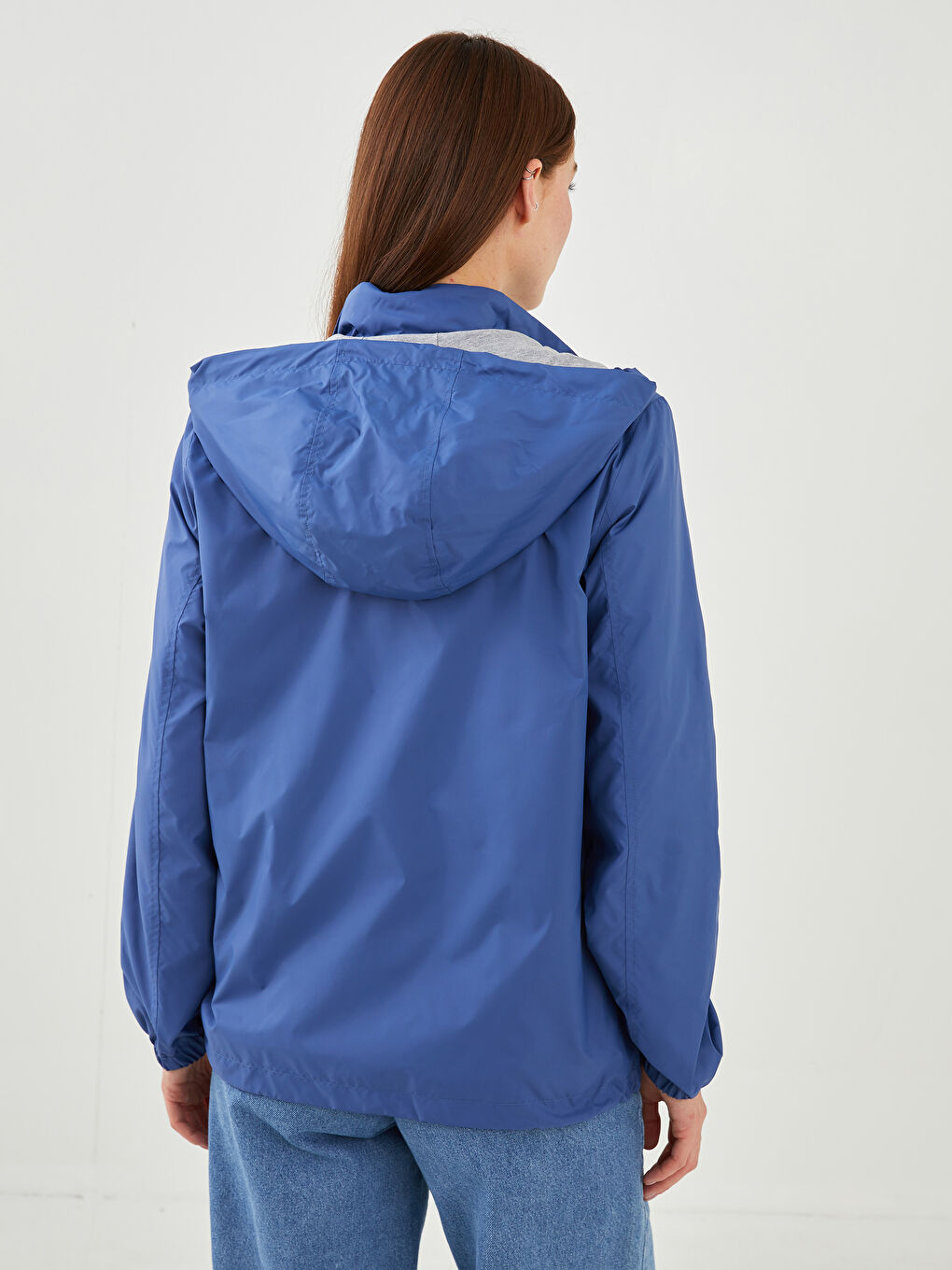 İndigo Kapüşonlu Düz Uzun Kollu Cep Detaylı Kadın Yağmurluk-13