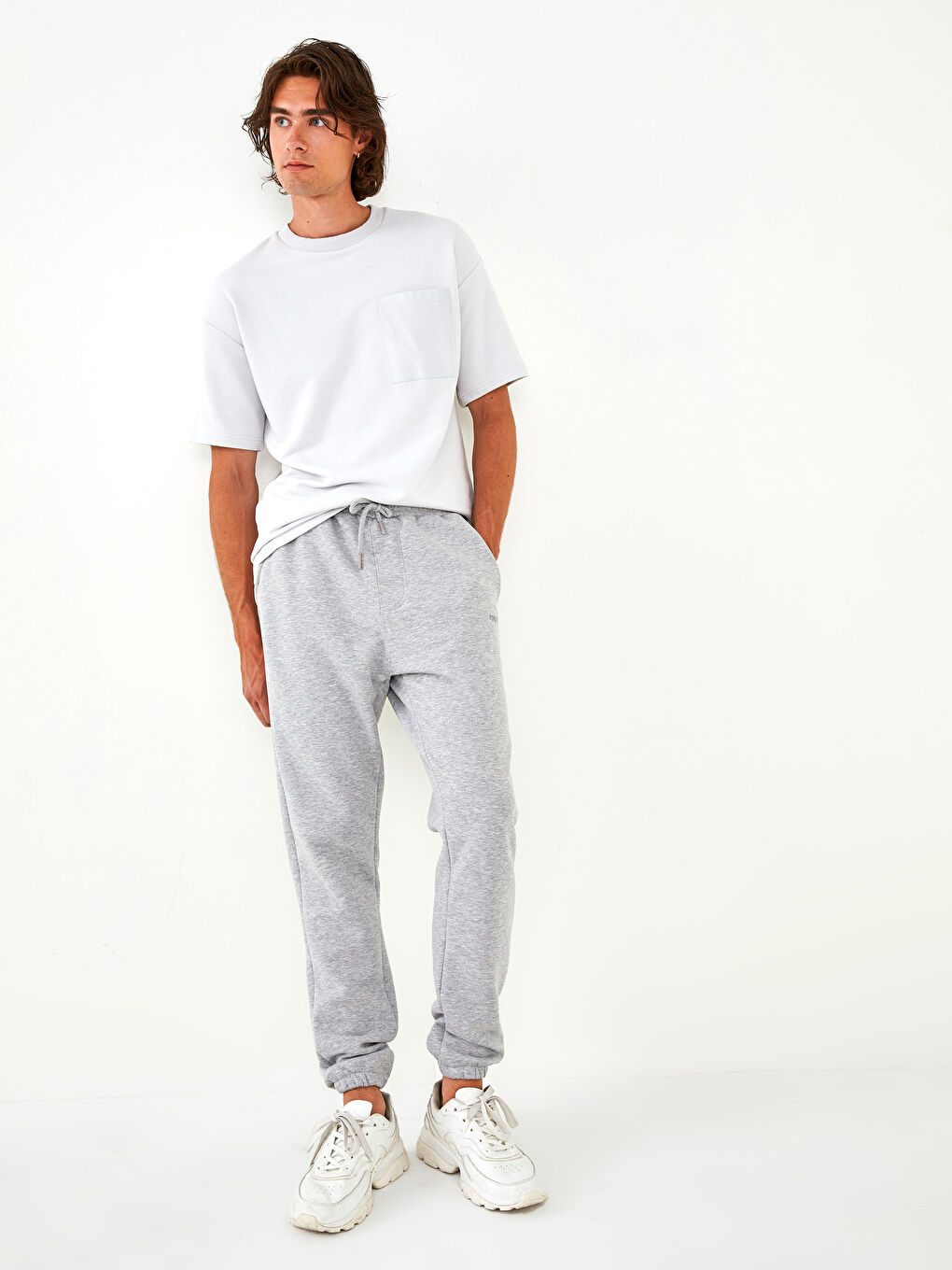 Gri Slim Fit Erkek Kalın Jogger Eşofman Altı-3