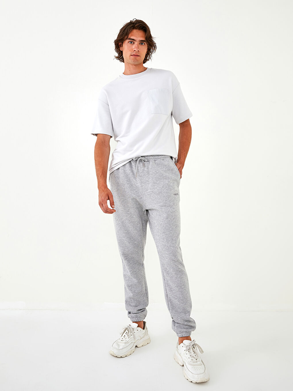 Gri Slim Fit Erkek Kalın Jogger Eşofman Altı-4