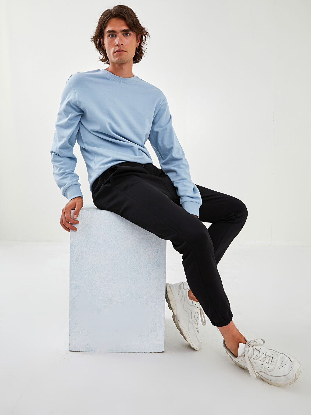 Siyah Slim Fit Erkek Kalın Jogger Eşofman Altı-1