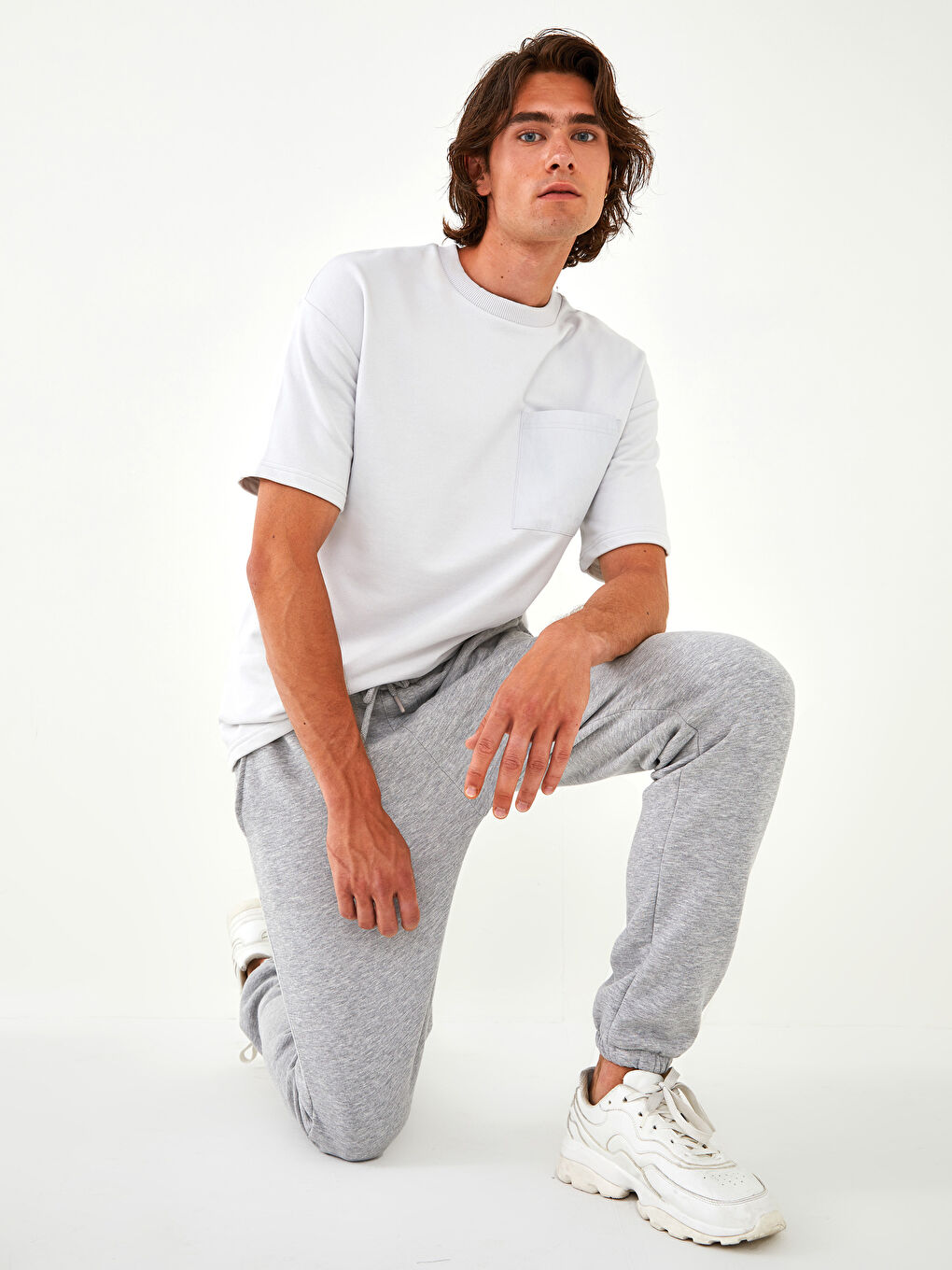 Gri Slim Fit Erkek Kalın Jogger Eşofman Altı-1