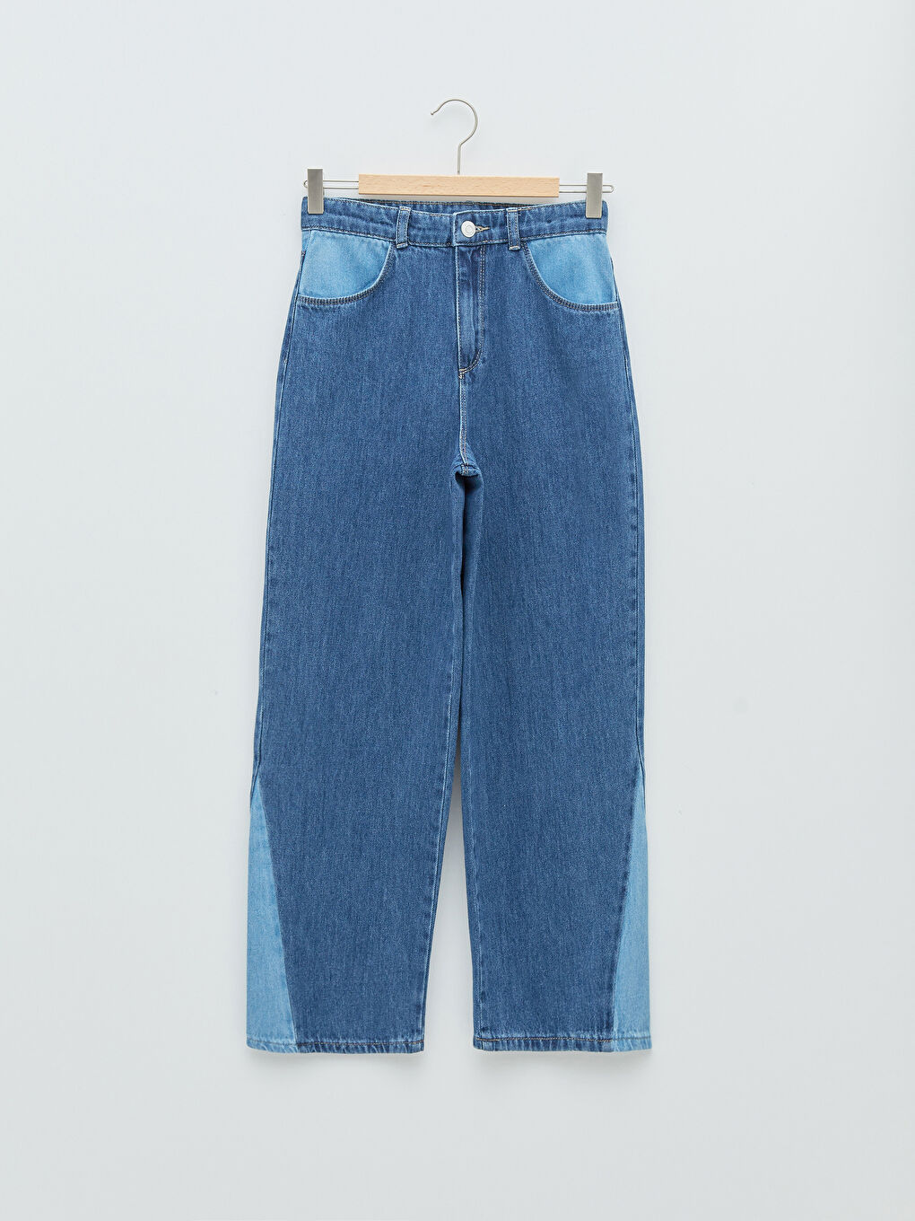 Color Block Cotton Wide Leg Girl Jeans