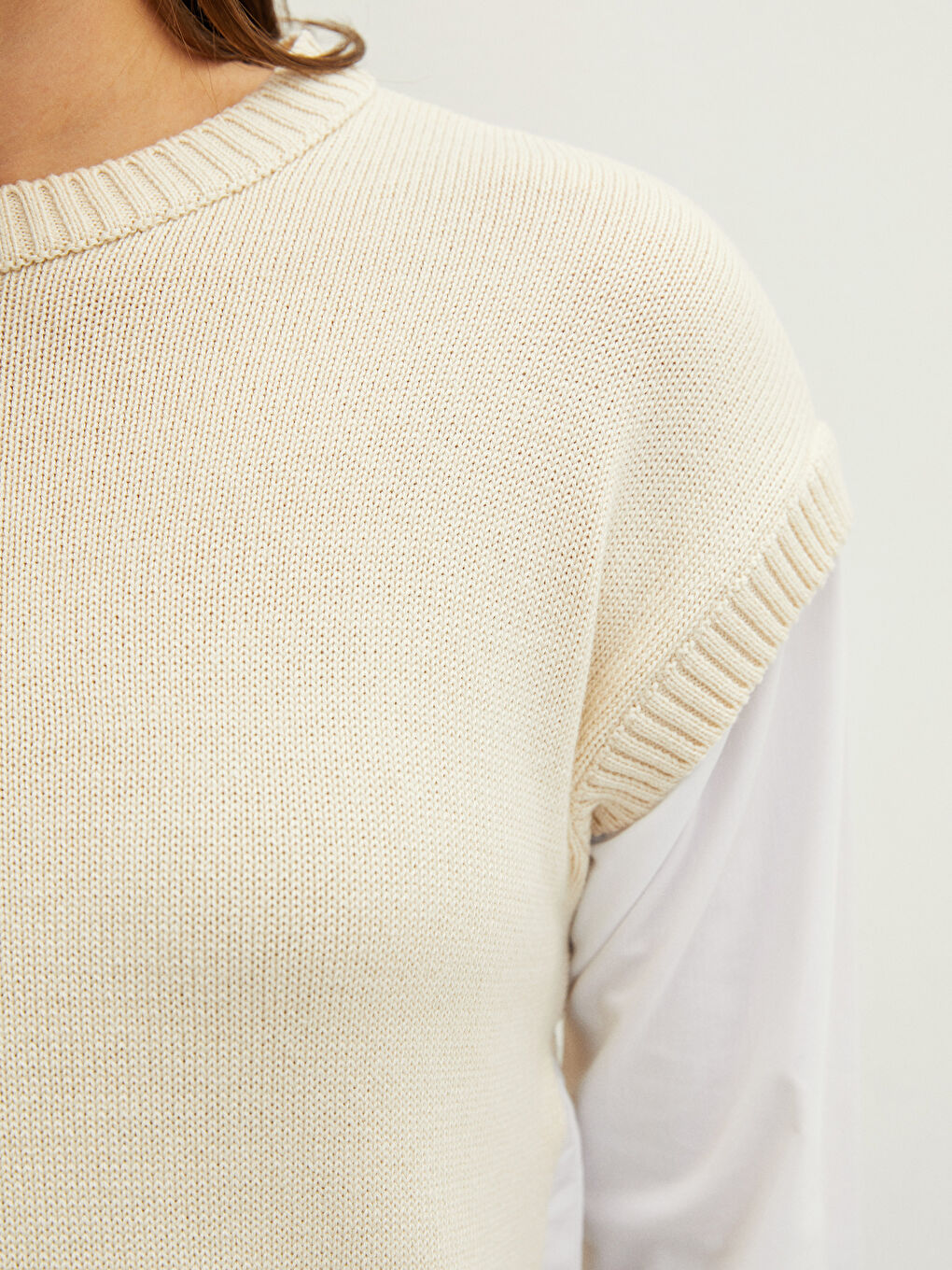 Bej Bisiklet Yaka Düz Uzun Kollu Hamile Triko Kazak-3