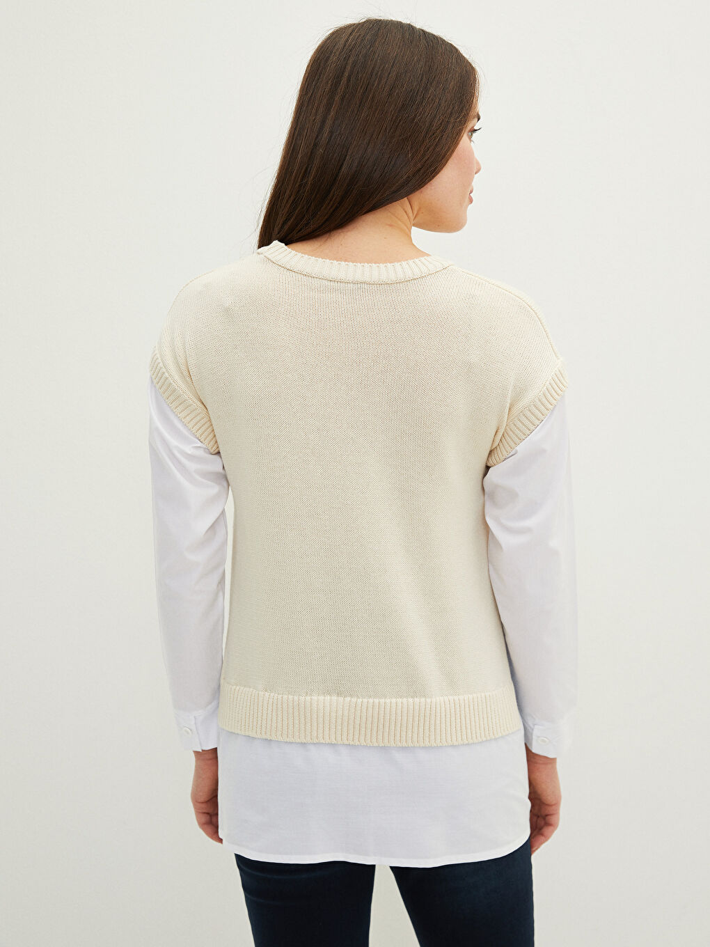Bej Bisiklet Yaka Düz Uzun Kollu Hamile Triko Kazak-4