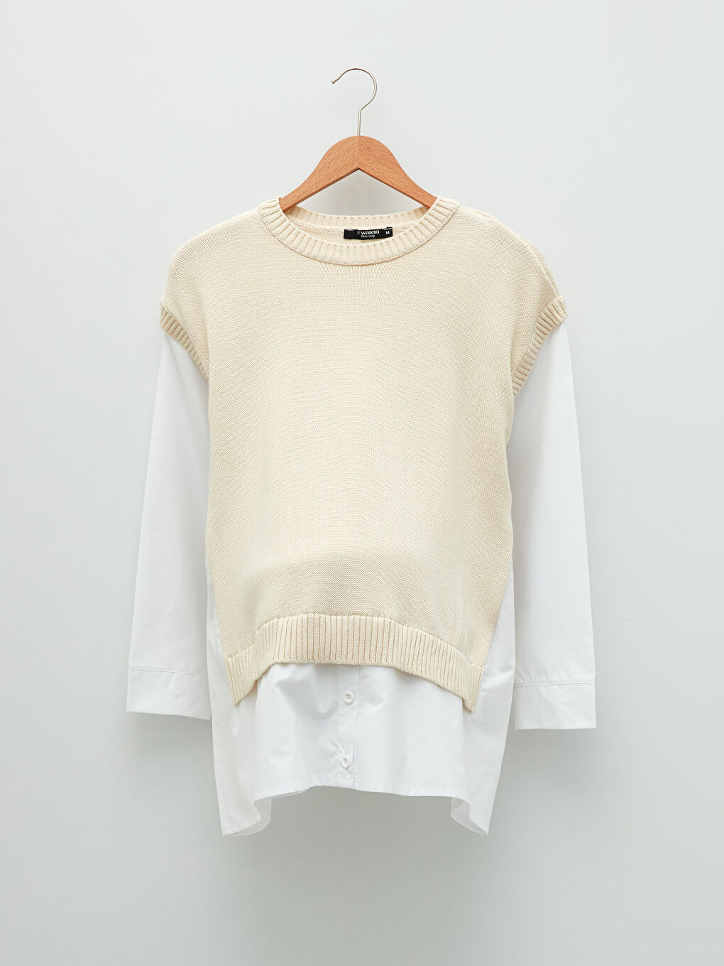 Bej Bisiklet Yaka Düz Uzun Kollu Hamile Triko Kazak-5