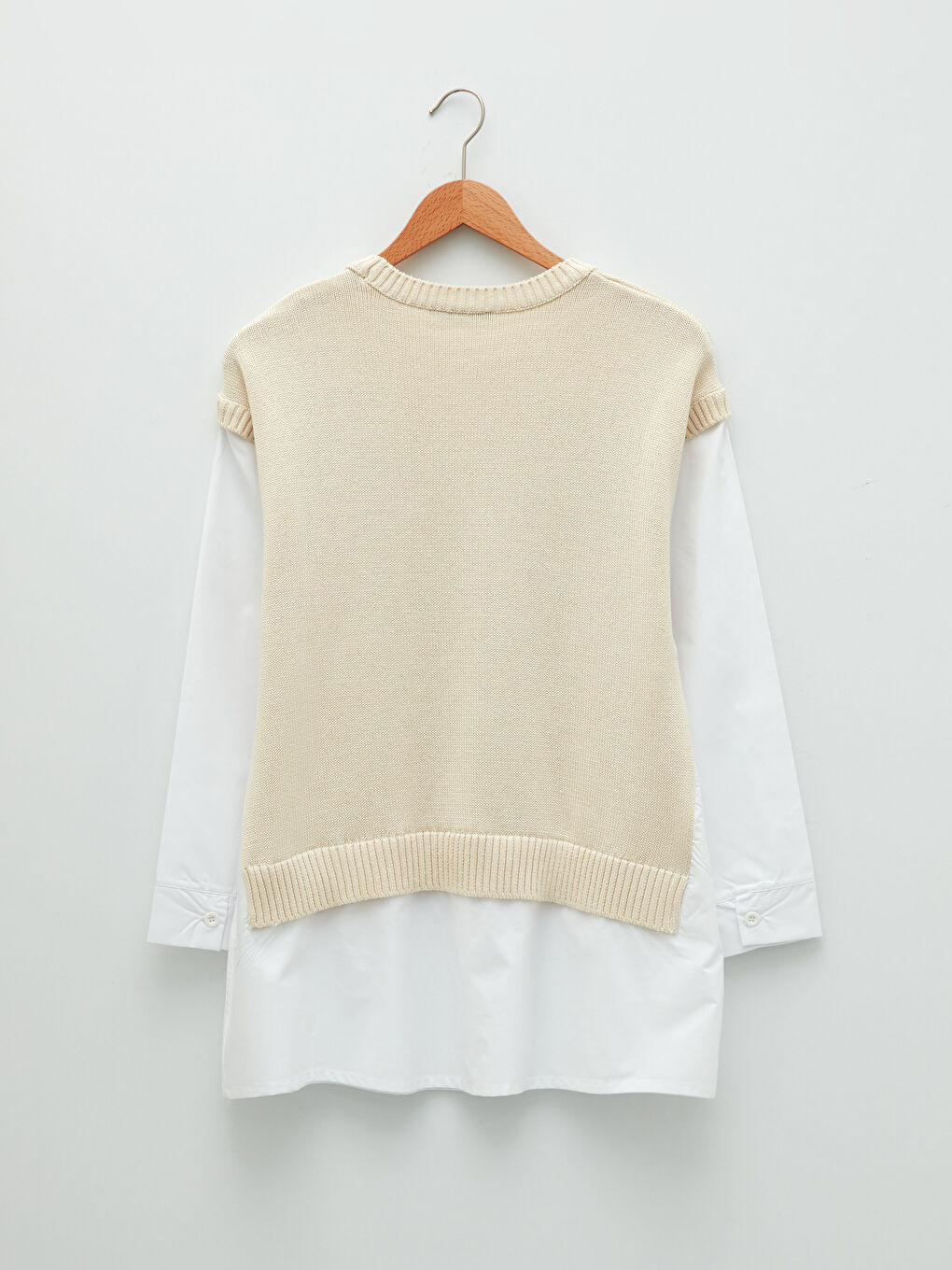 Bej Bisiklet Yaka Düz Uzun Kollu Hamile Triko Kazak-6