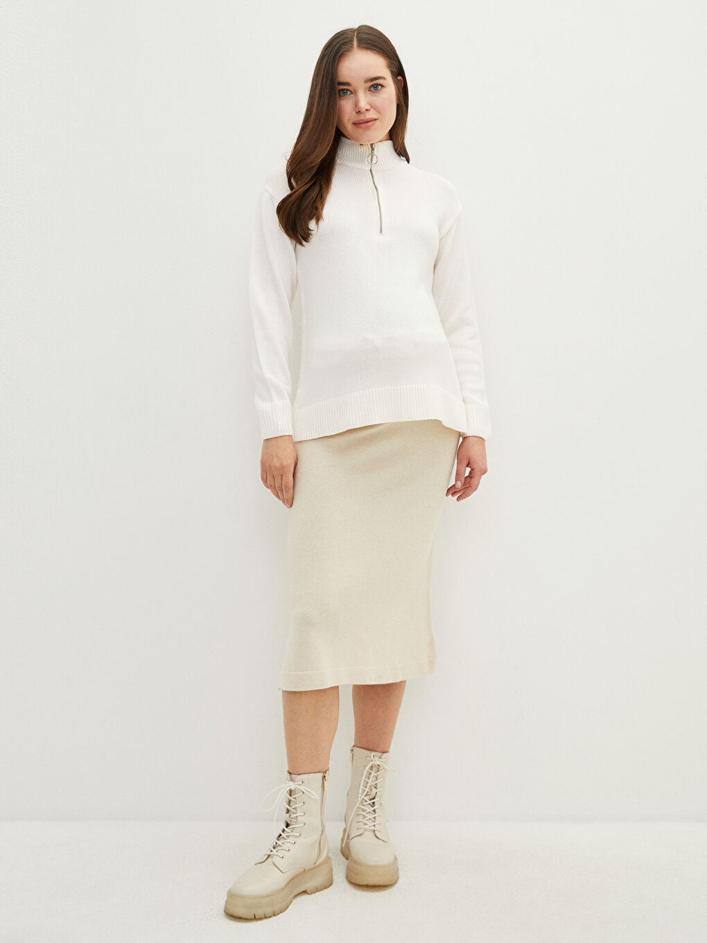 LCWAIKIKI Maternity Stand Up Collar Zipper Detailed Long Sleeve Maternity Knitwear Sweater -W1BY66Z8-FQG