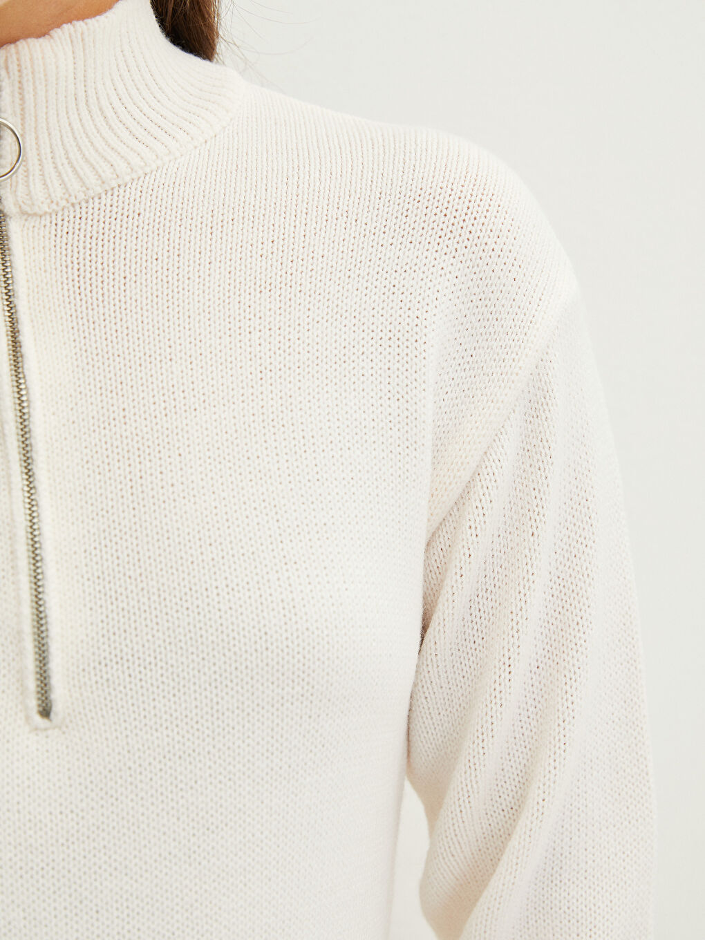 LCWAIKIKI Maternity Stand Up Collar Zipper Detailed Long Sleeve Maternity Knitwear Sweater -W1BY66Z8-FQG
