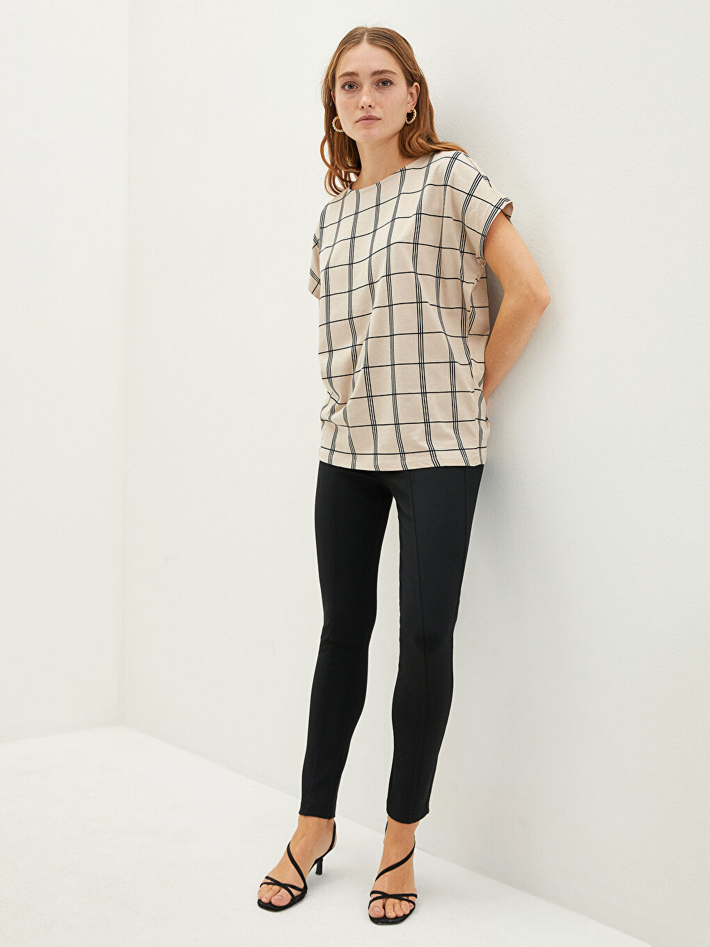 Elastic Waist Straight Ponte Fabric Women's Trousers-1