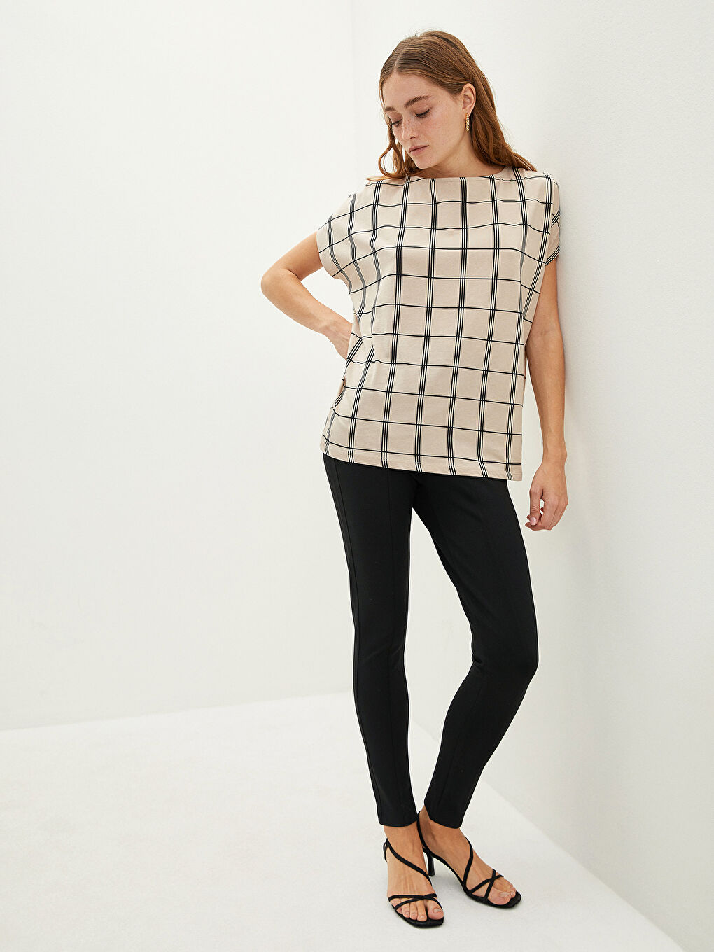 Elastic Waist Straight Ponte Fabric Women's Trousers-3