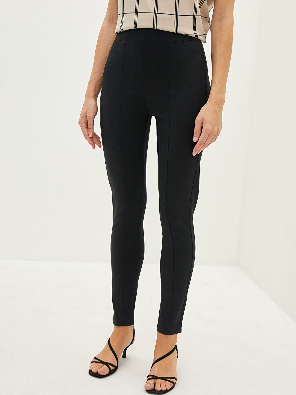 Elastic Waist Straight Ponte Fabric Women's Trousers-7