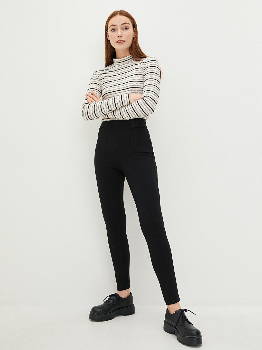 Elastic Waist Straight Ponte Fabric Women's Trousers