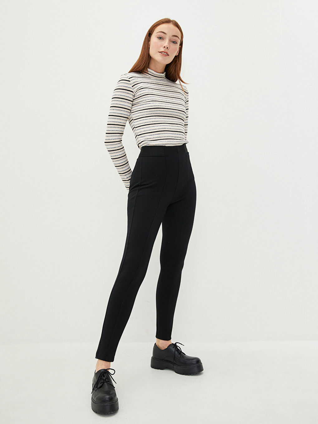 Elastic Waist Straight Ponte Fabric Women's Trousers-2