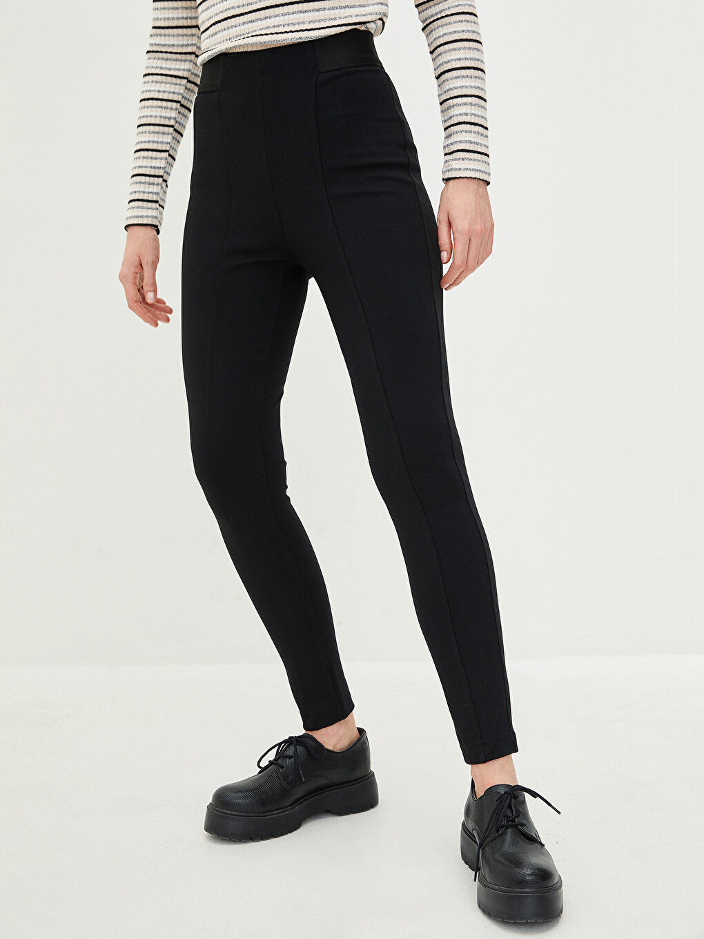 Elastic Waist Straight Ponte Fabric Women's Trousers-4