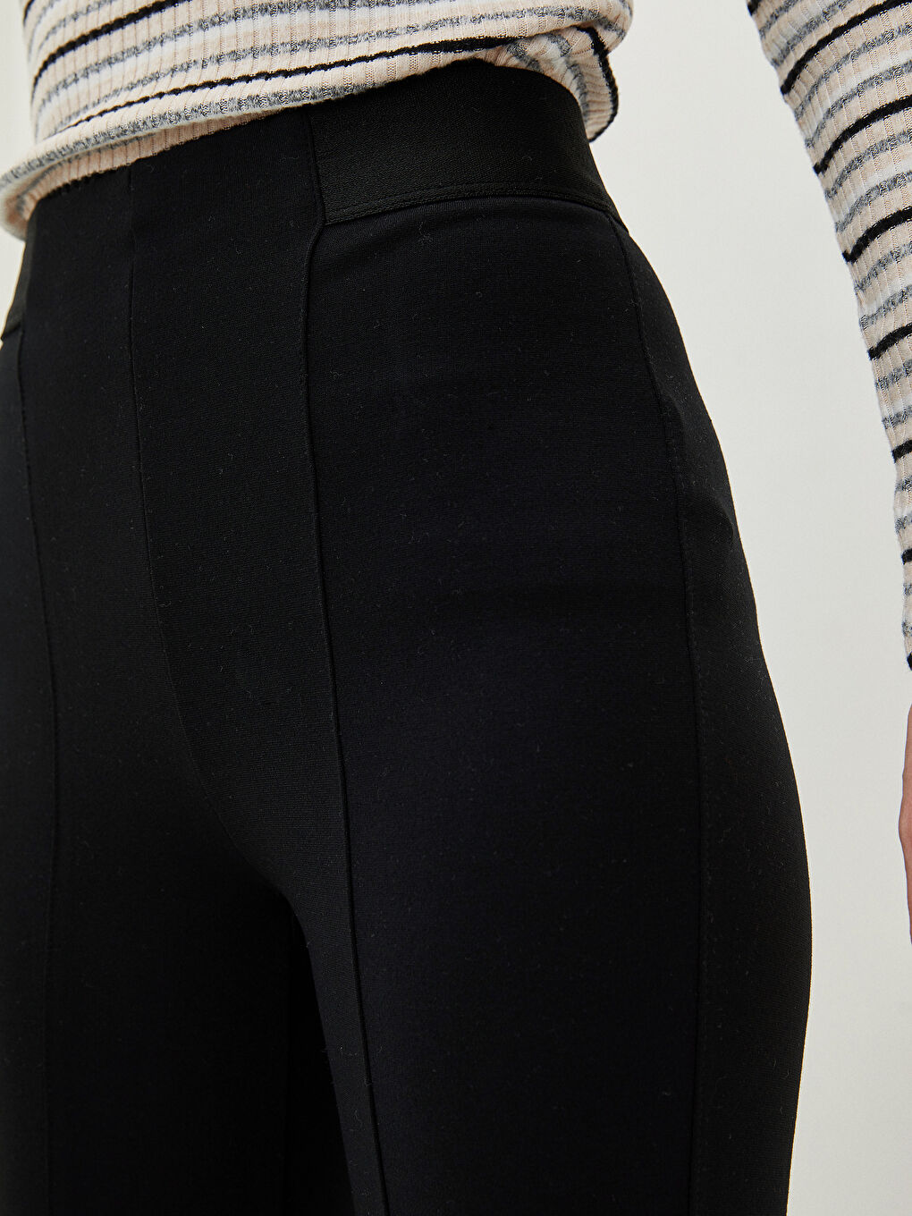 Elastic Waist Straight Ponte Fabric Women's Trousers-8