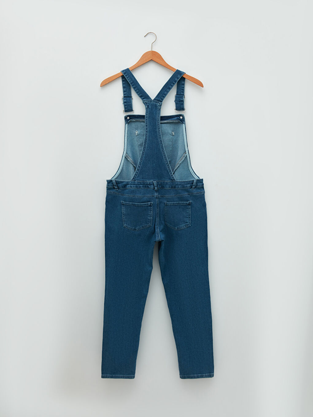 İndigo Kare Yaka Askılı Cep Detaylı Hamile Rodeo Jean Salopet-6