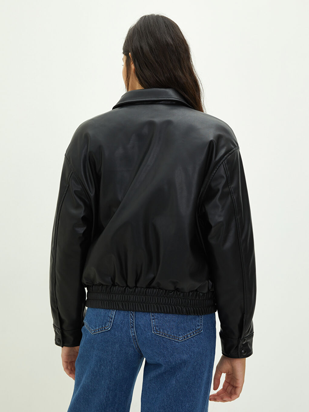 LCW Vision Manteau en simili cuir à col de chemise droit et manches longues pour Femmes -W1CA29Z8-CVL