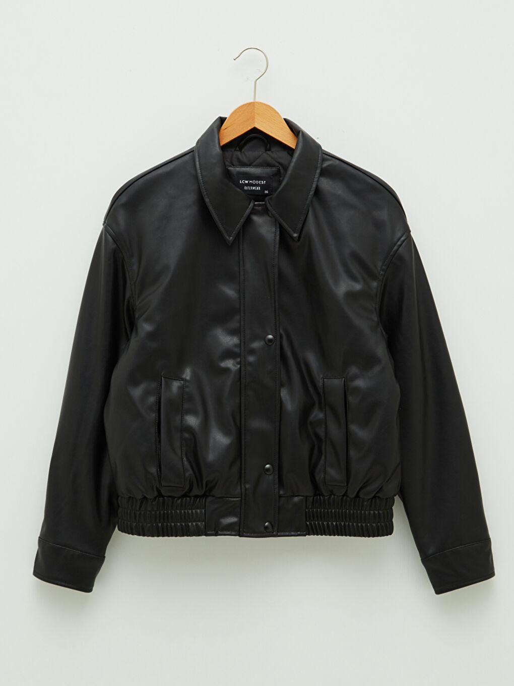 LCW Vision Manteau en simili cuir à col de chemise droit et manches longues pour Femmes -W1CA29Z8-CVL