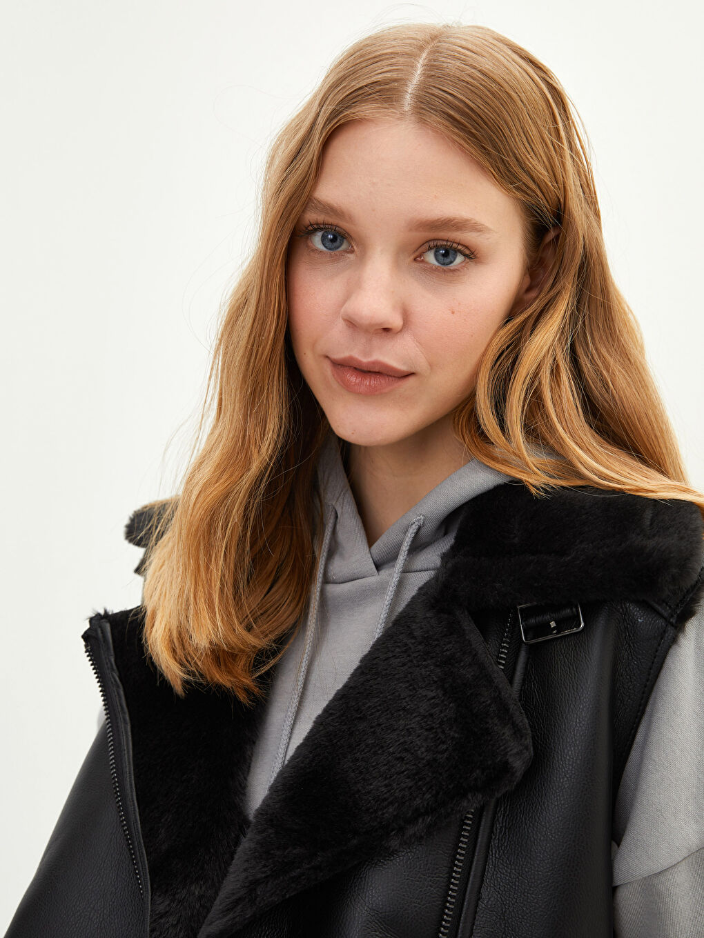 Shirt Collar Pocket Detailed Leather Look Women's Vest-1