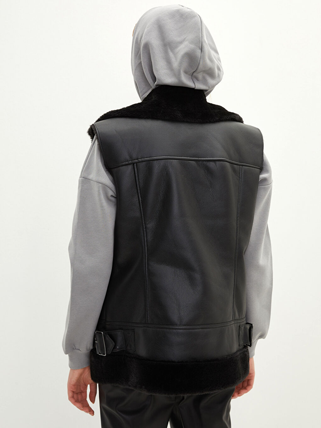 Shirt Collar Pocket Detailed Leather Look Women's Vest-4