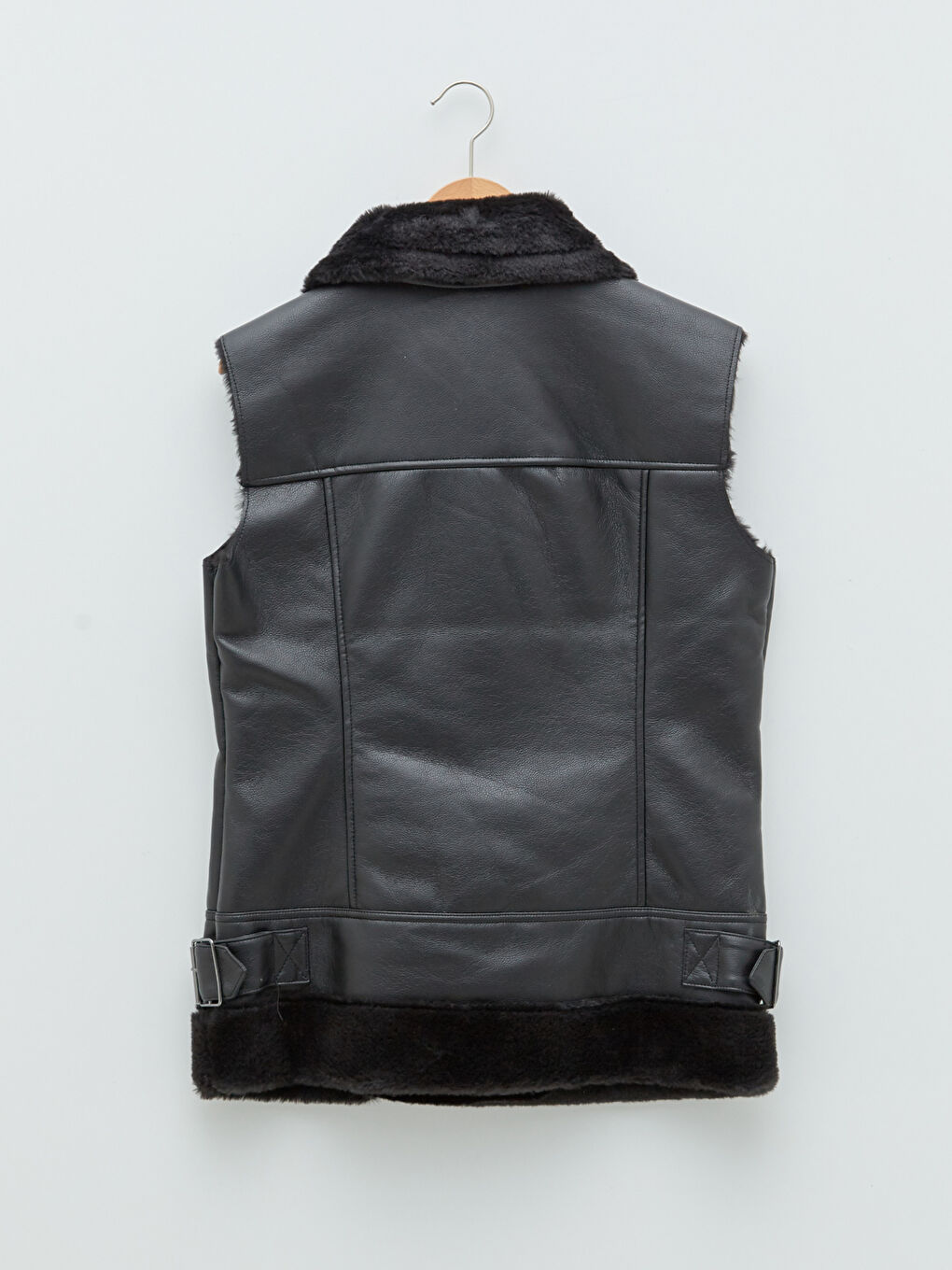 Shirt Collar Pocket Detailed Leather Look Women's Vest-6