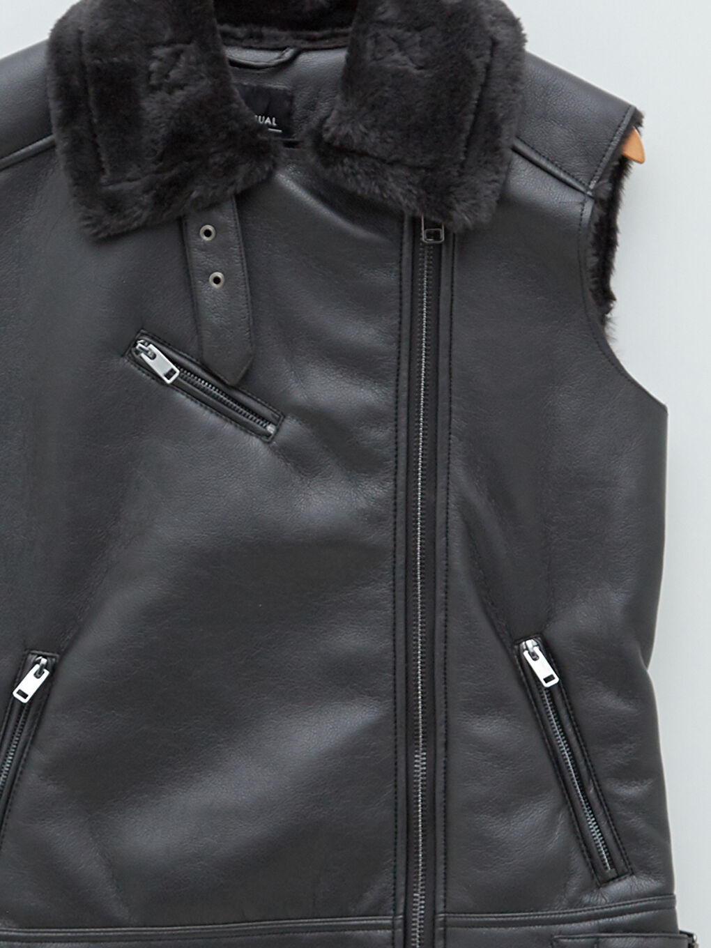 Shirt Collar Pocket Detailed Leather Look Women's Vest-7