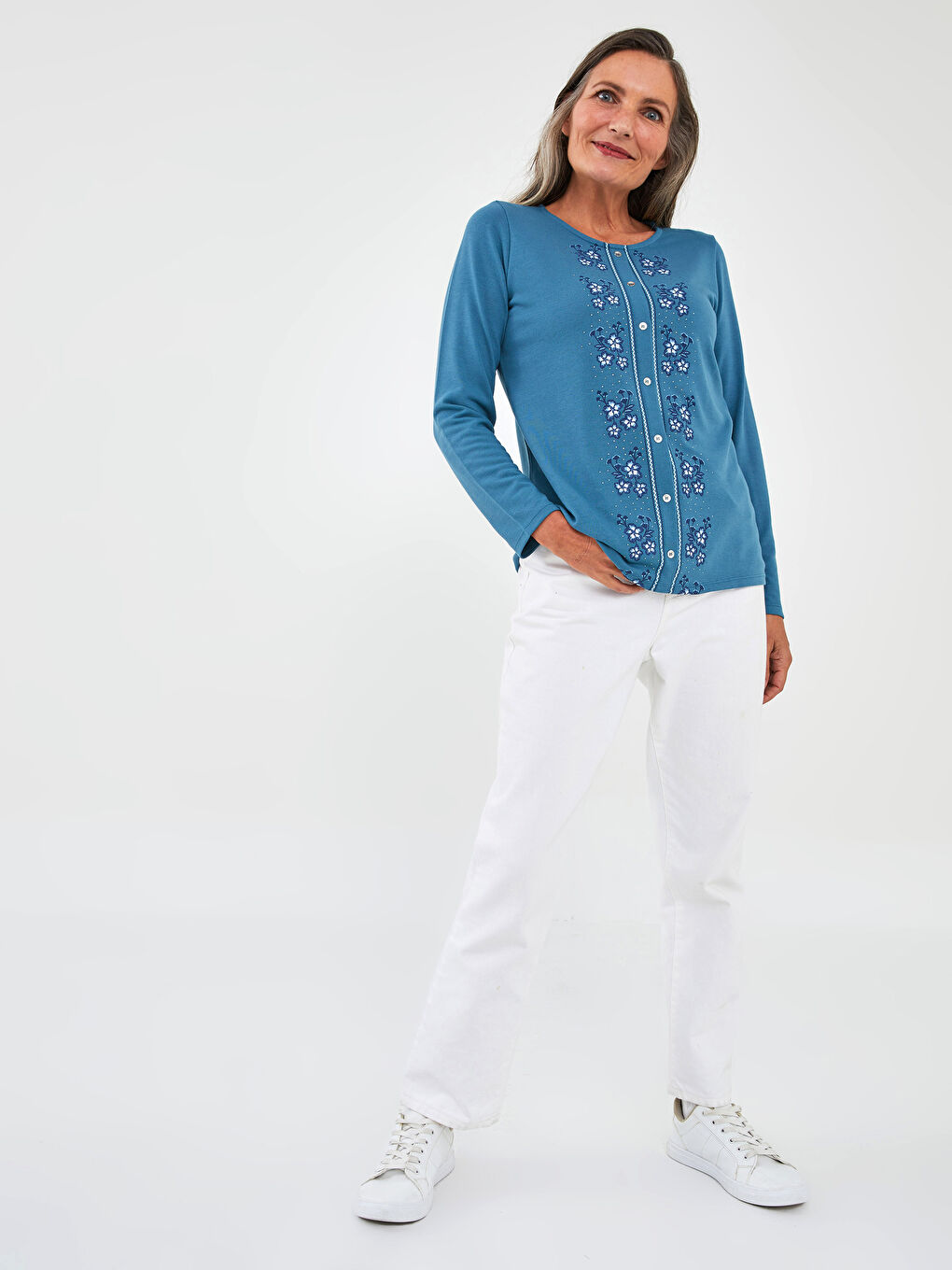 LCW Grace Crew Neck Floral Embroidery Long Sleeve Women's Blouse -W1CA87Z8-H5U