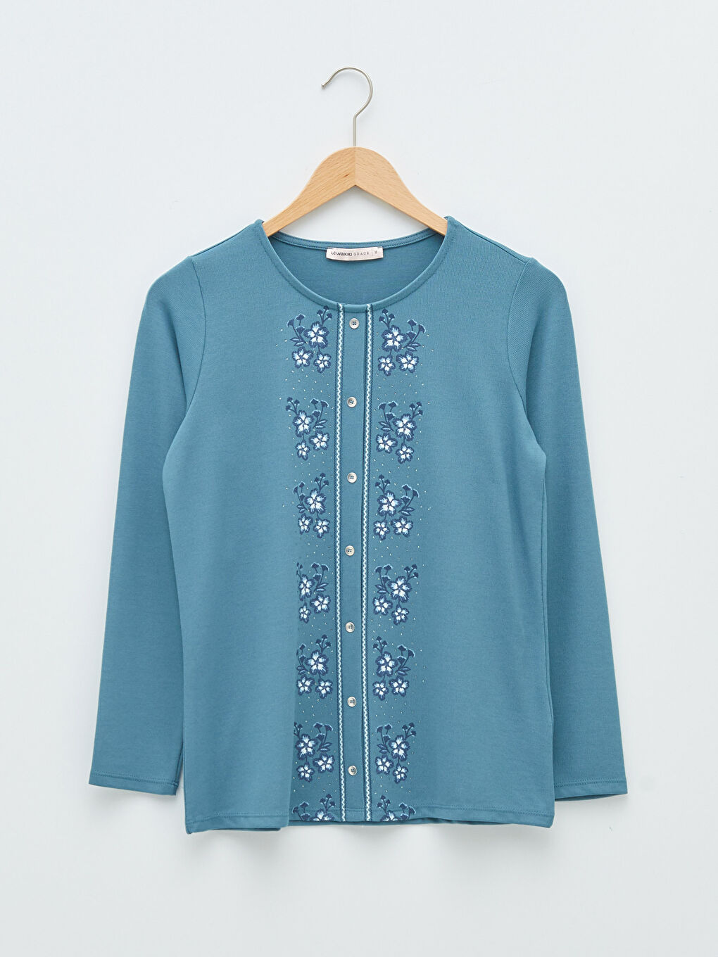 LCW Grace Crew Neck Floral Embroidery Long Sleeve Women's Blouse -W1CA87Z8-H5U