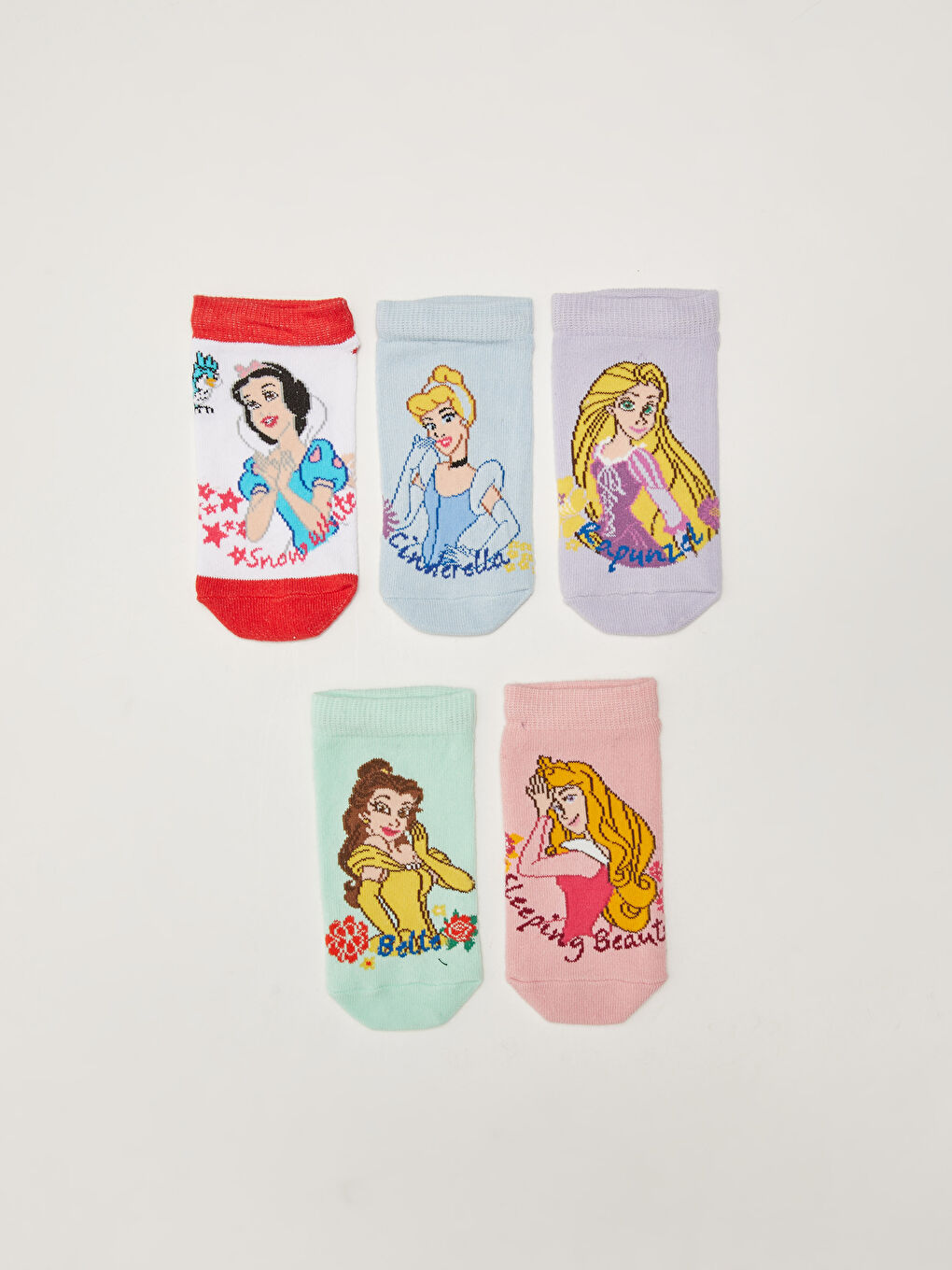 Mavi Princess Desenli Kız Çocuk Patik Çorap 5'li-1