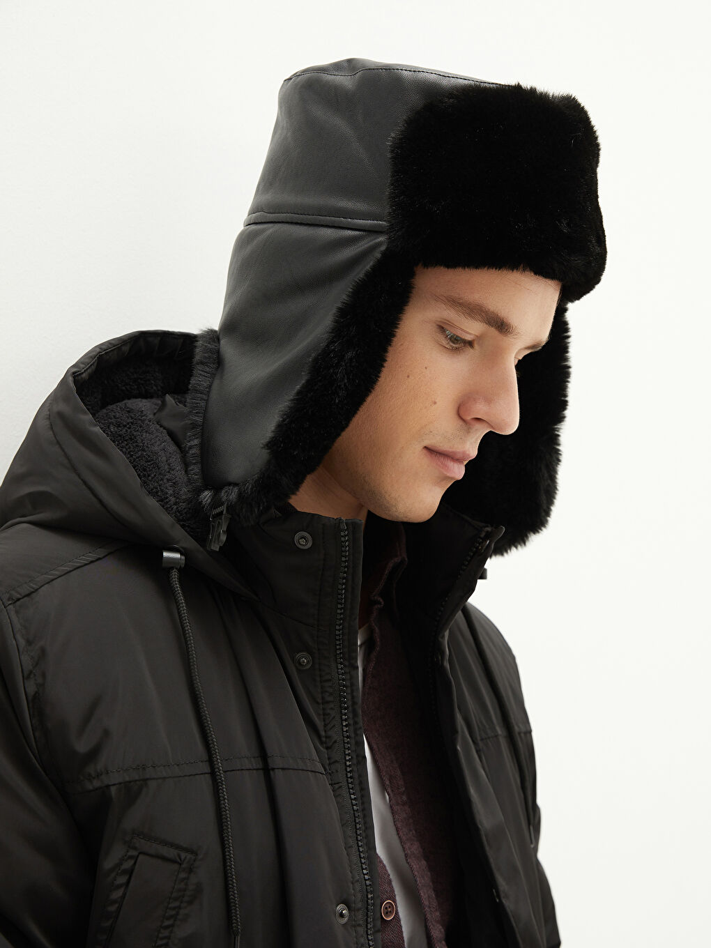 Plush Furry Faux Leather Men's Hunter's Cap