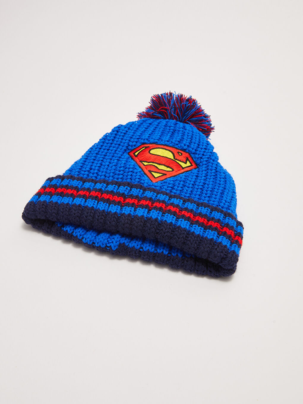 Mavi Superman Lisanslı Ponponlu Erkek Çocuk Triko Bere-1