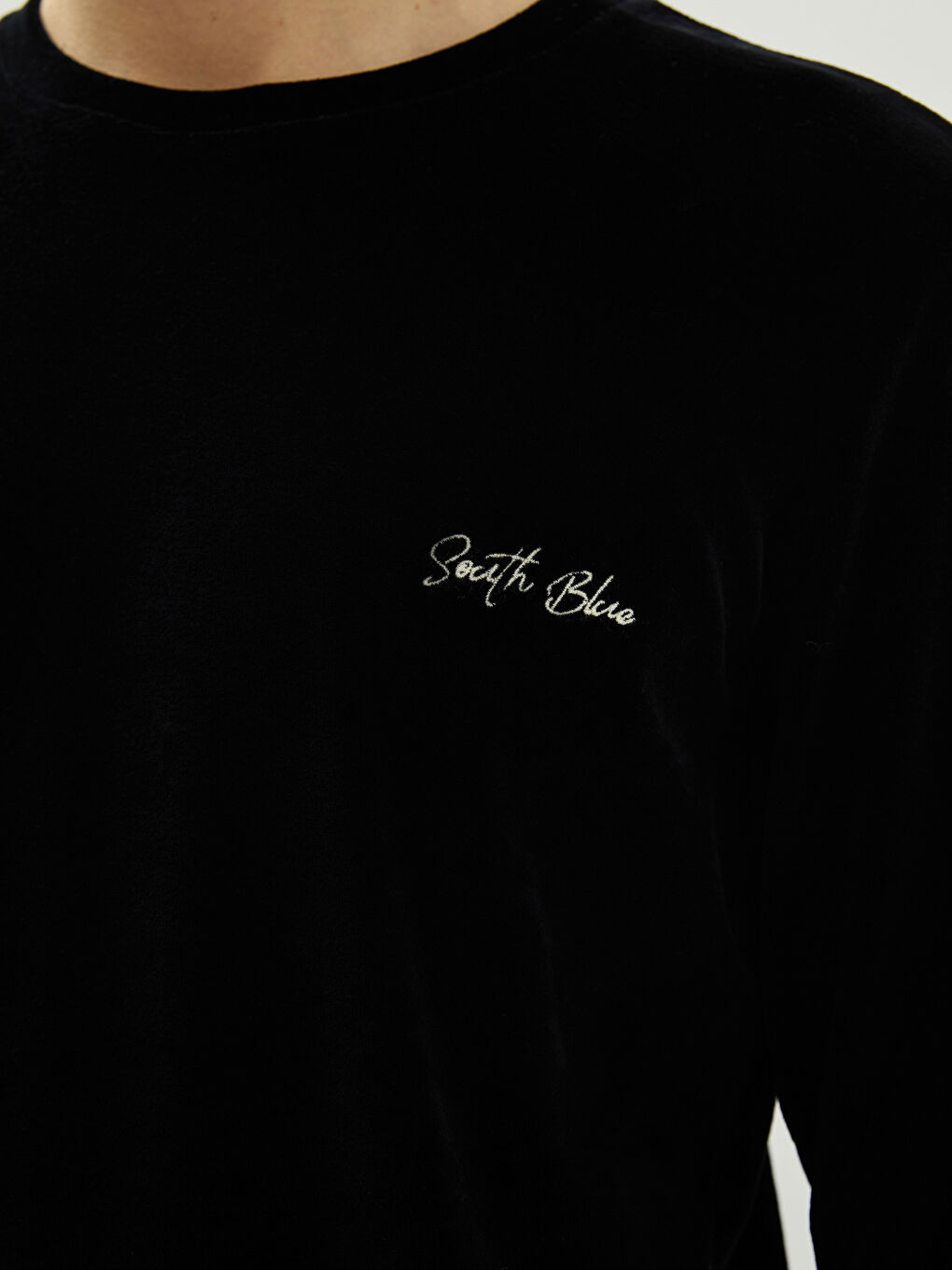 Siyah Bisiklet Yaka Uzun Kollu Baskılı Erkek Polar Pijama Üst-3