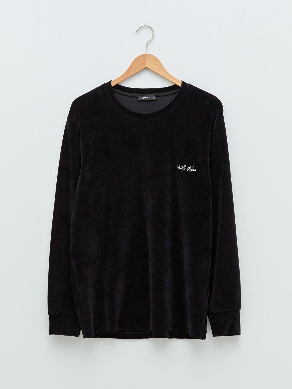 Siyah Bisiklet Yaka Uzun Kollu Baskılı Erkek Polar Pijama Üst-5