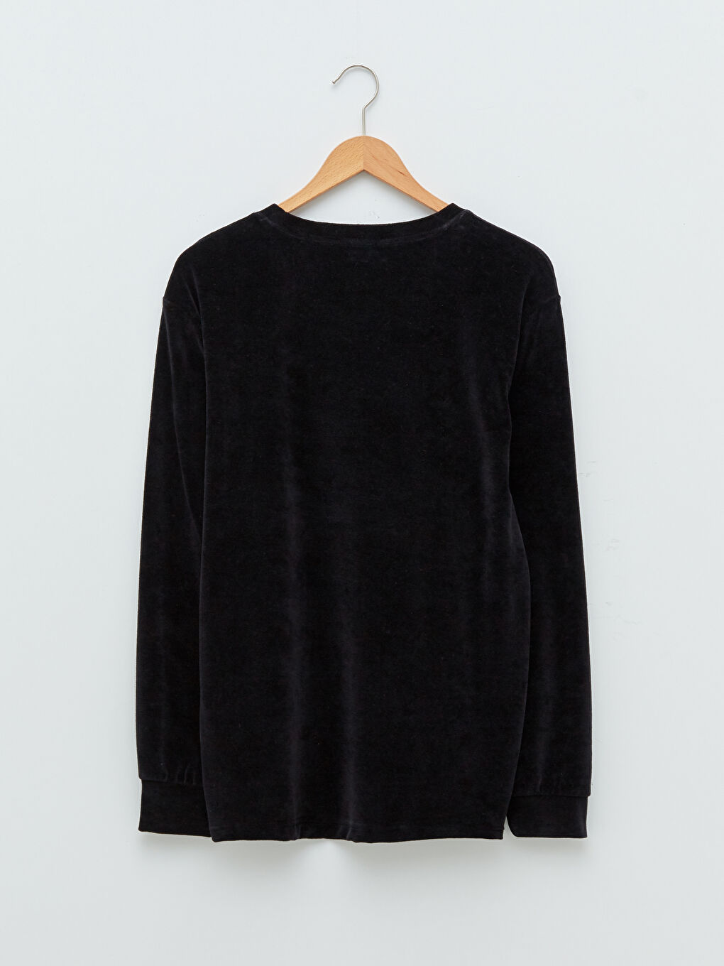 Siyah Bisiklet Yaka Uzun Kollu Baskılı Erkek Polar Pijama Üst-6