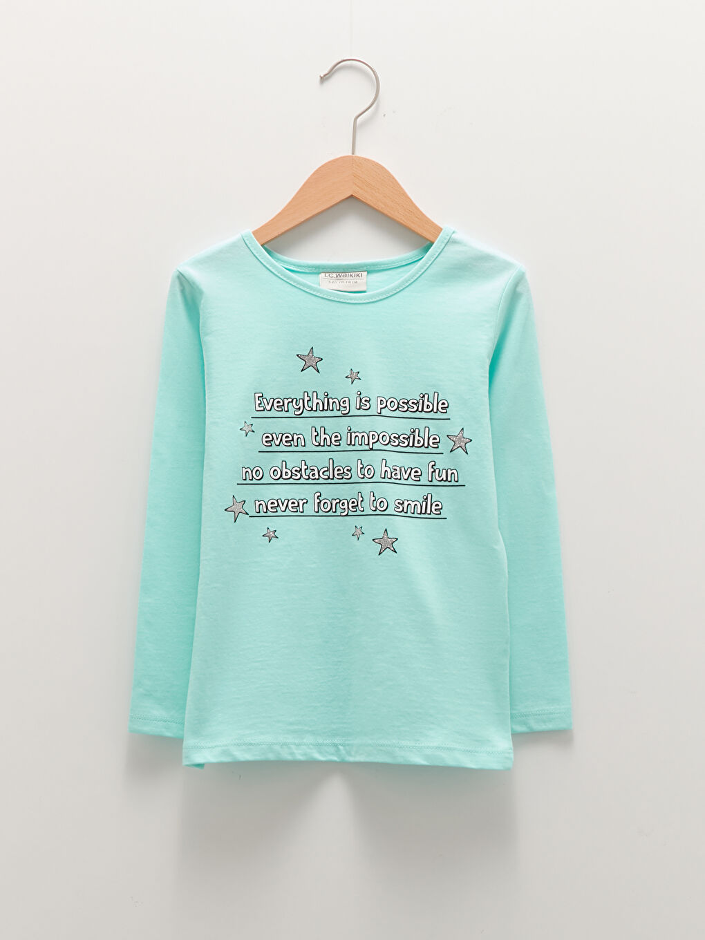 Crew Neck Printed Long Sleeve Cotton Girl T-shirt