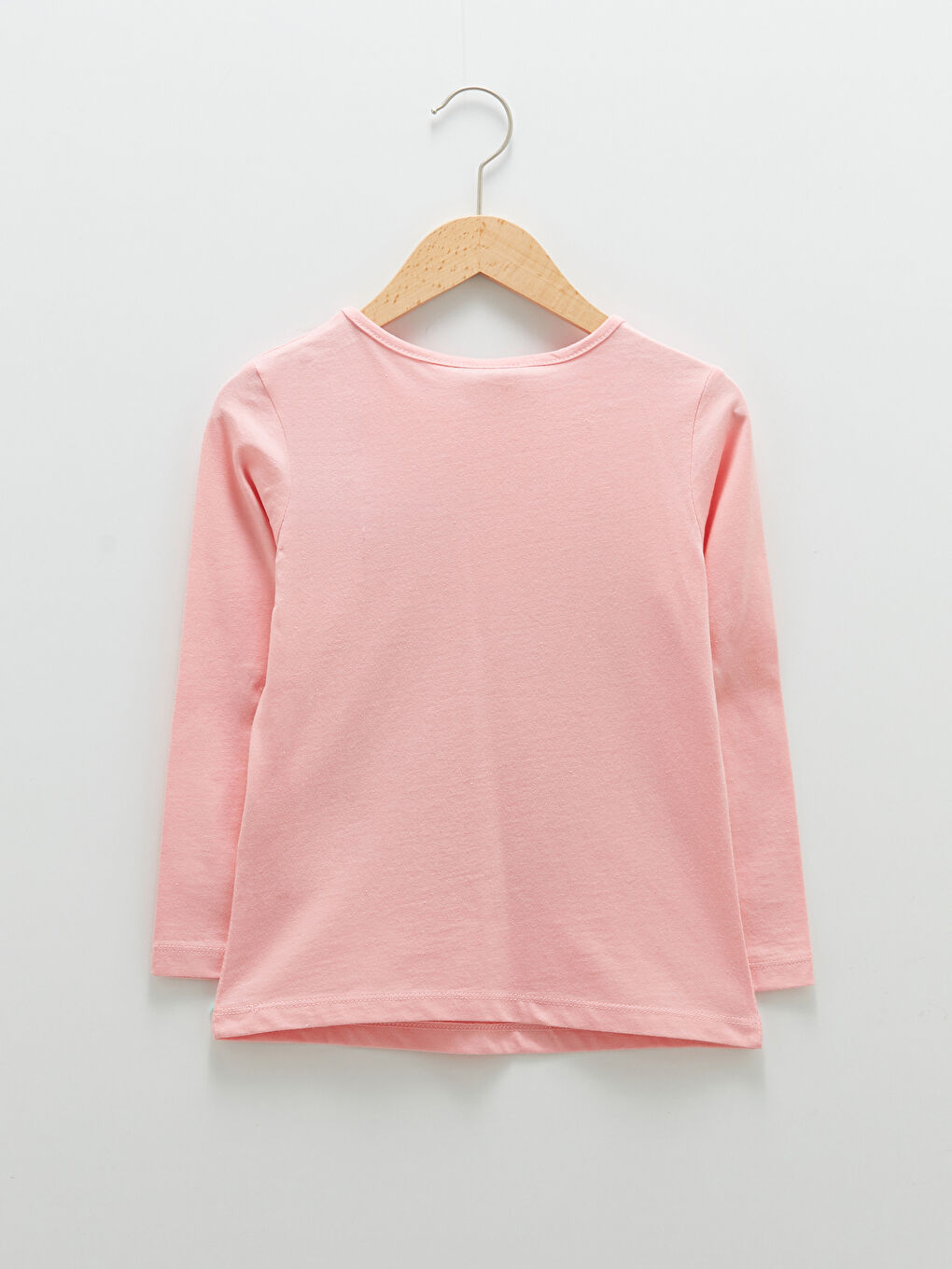 Pembe Bisiklet Yaka Baskılı Uzun Kollu Pamuklu Kız Çocuk Tişört-1
