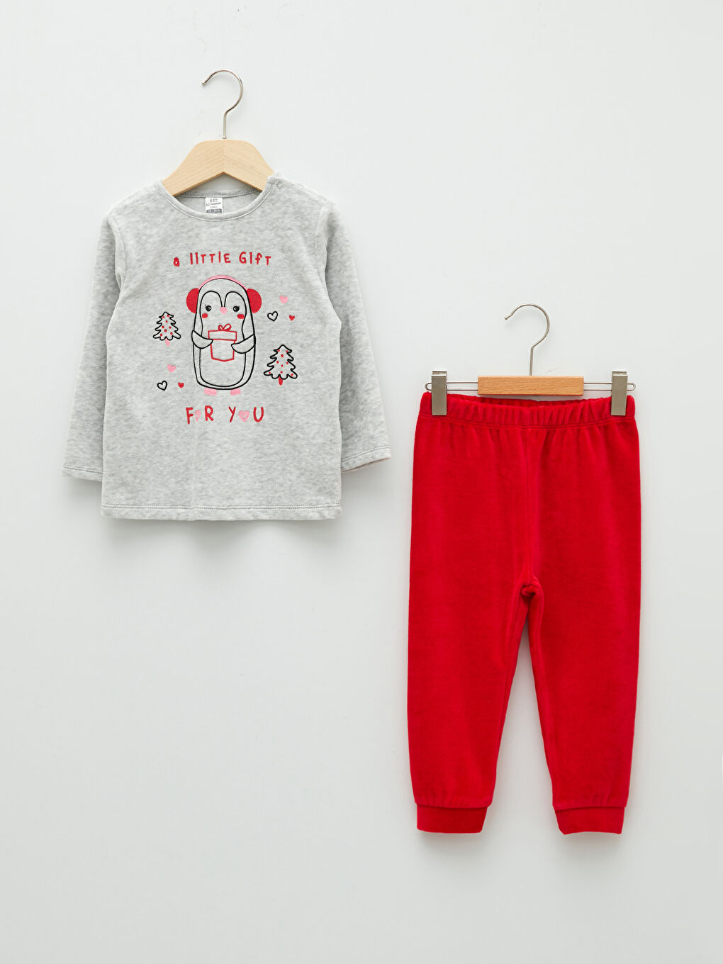 Ensemble de pyjama bébé fille en velours imprimé à manches longues et col rond