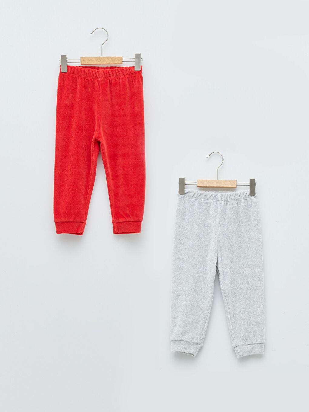 Kırmızı Beli Lastikli Basic Kadife Kız Bebek Pijama Alt 2'li