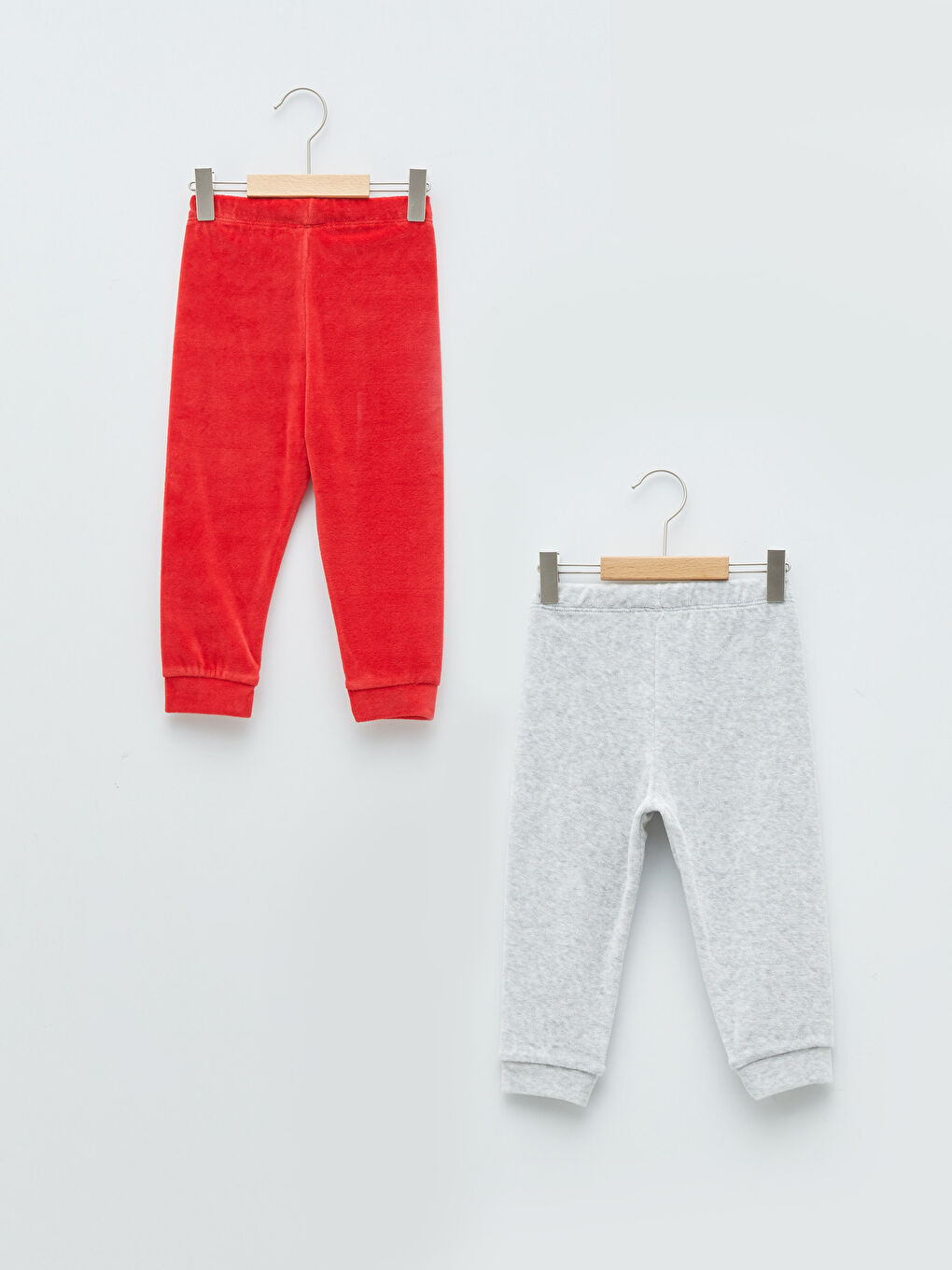 Kırmızı Beli Lastikli Basic Kadife Kız Bebek Pijama Alt 2'li-1