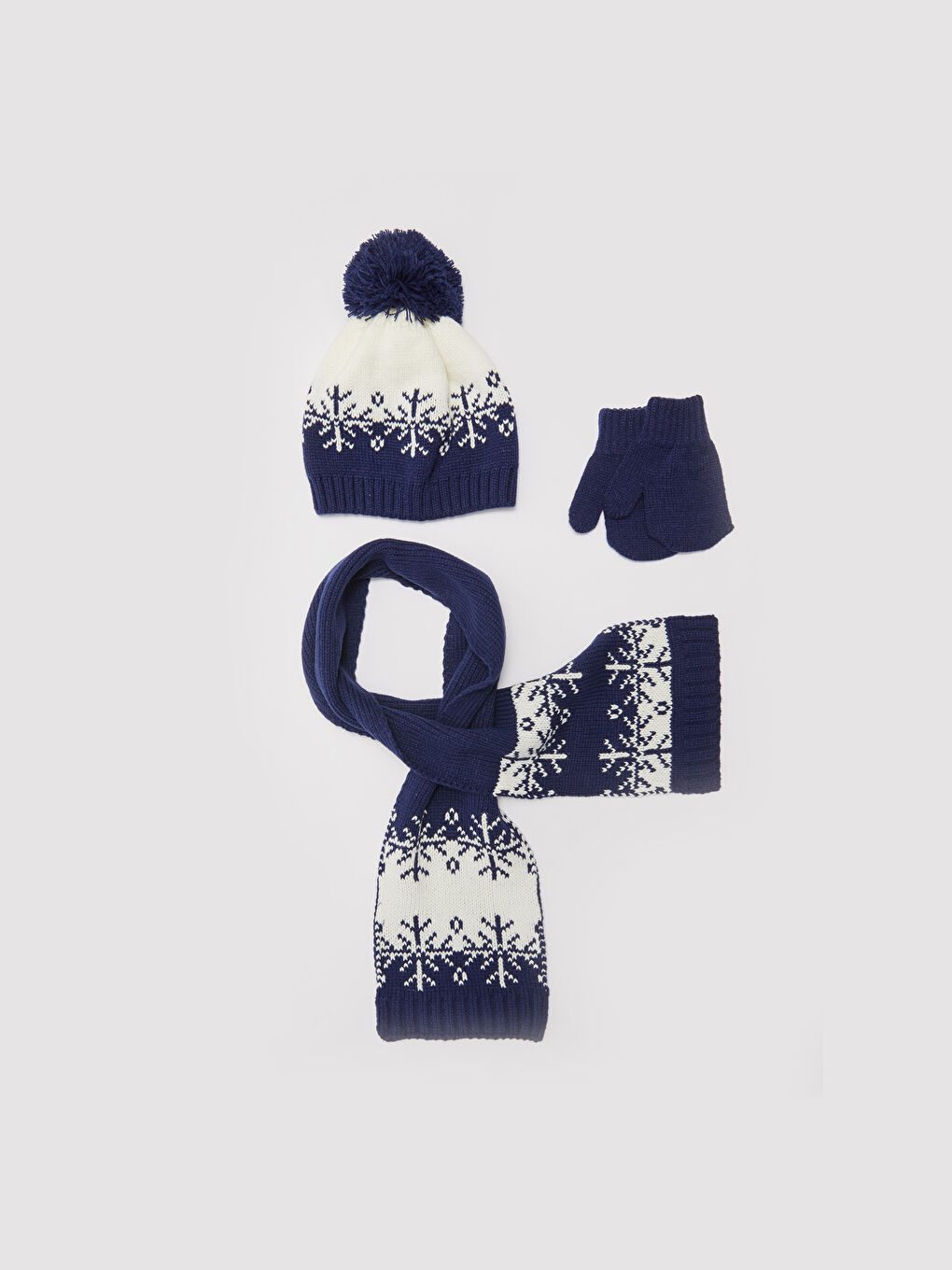 Patterned Baby Boy Tricot Beret Scarf and Gloves 3-Pack Set