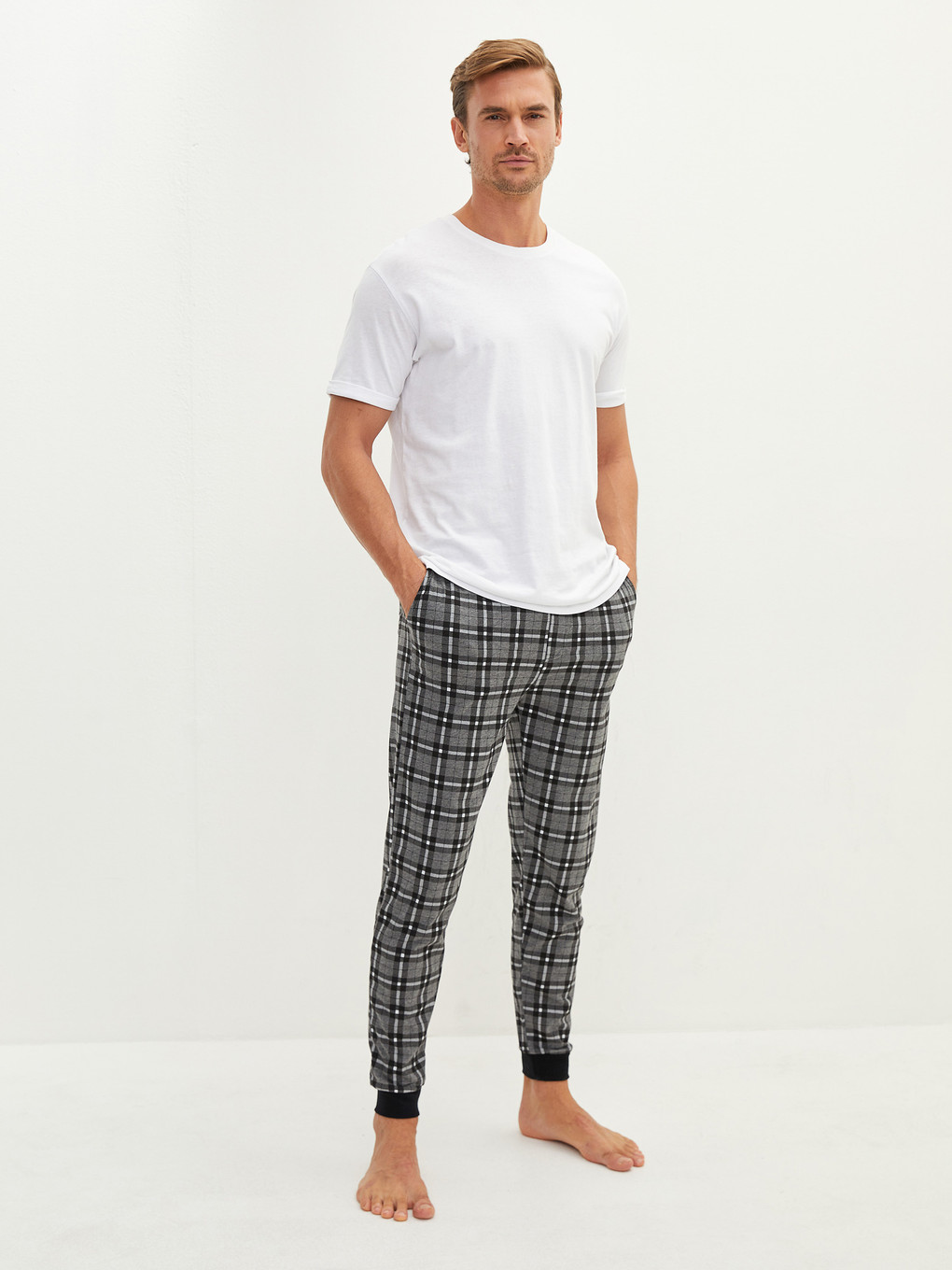 Antrasit Standart Kalıp Ekose Erkek Pijama Alt