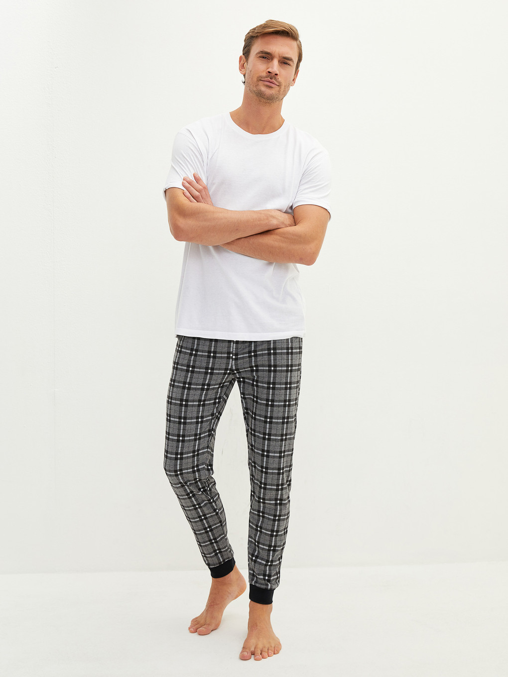 Antrasit Standart Kalıp Ekose Erkek Pijama Alt-1
