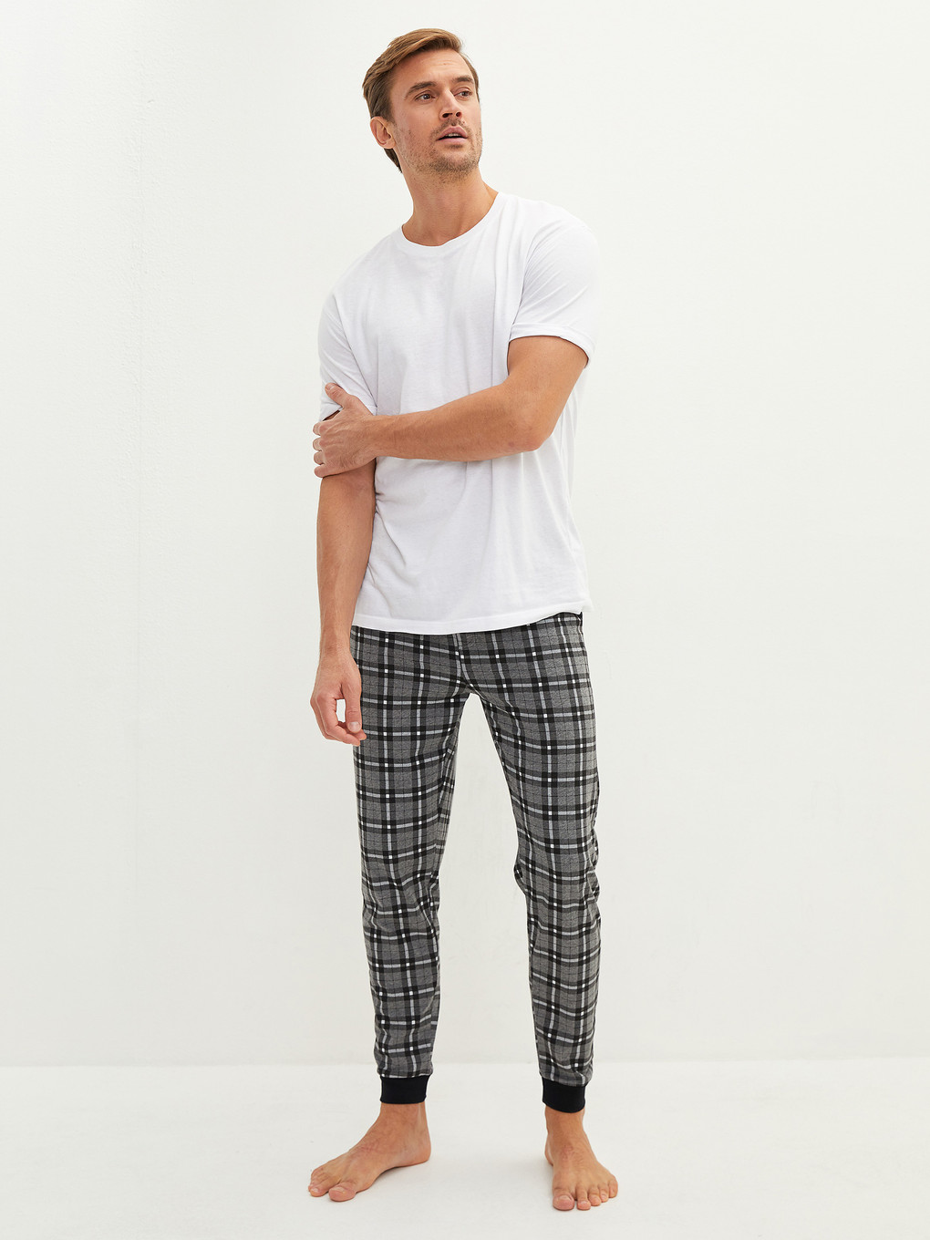 Antrasit Standart Kalıp Ekose Erkek Pijama Alt-2