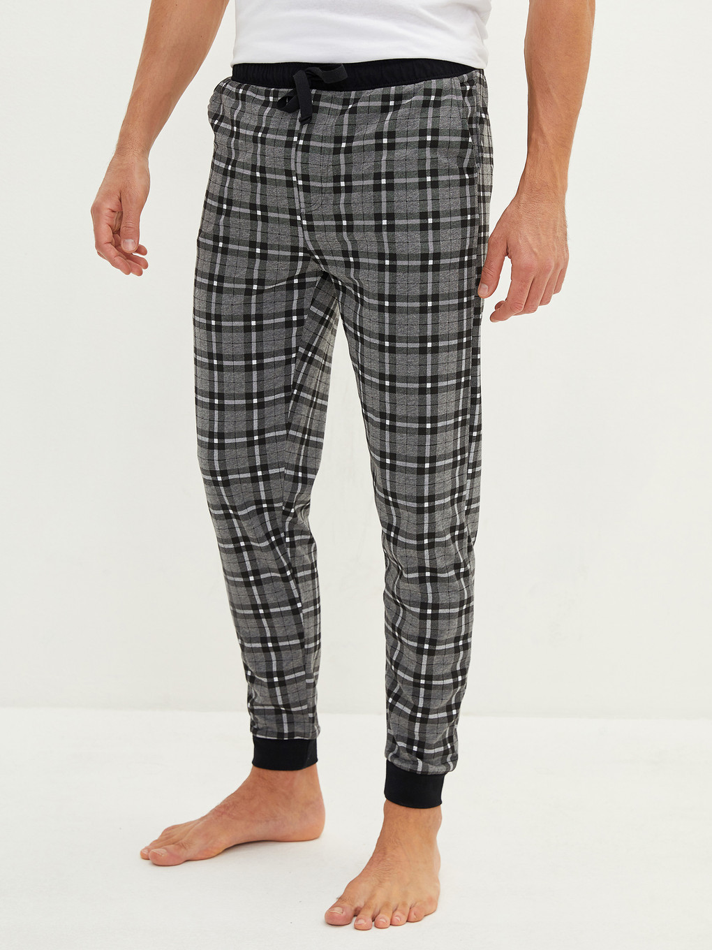 Antrasit Standart Kalıp Ekose Erkek Pijama Alt-3