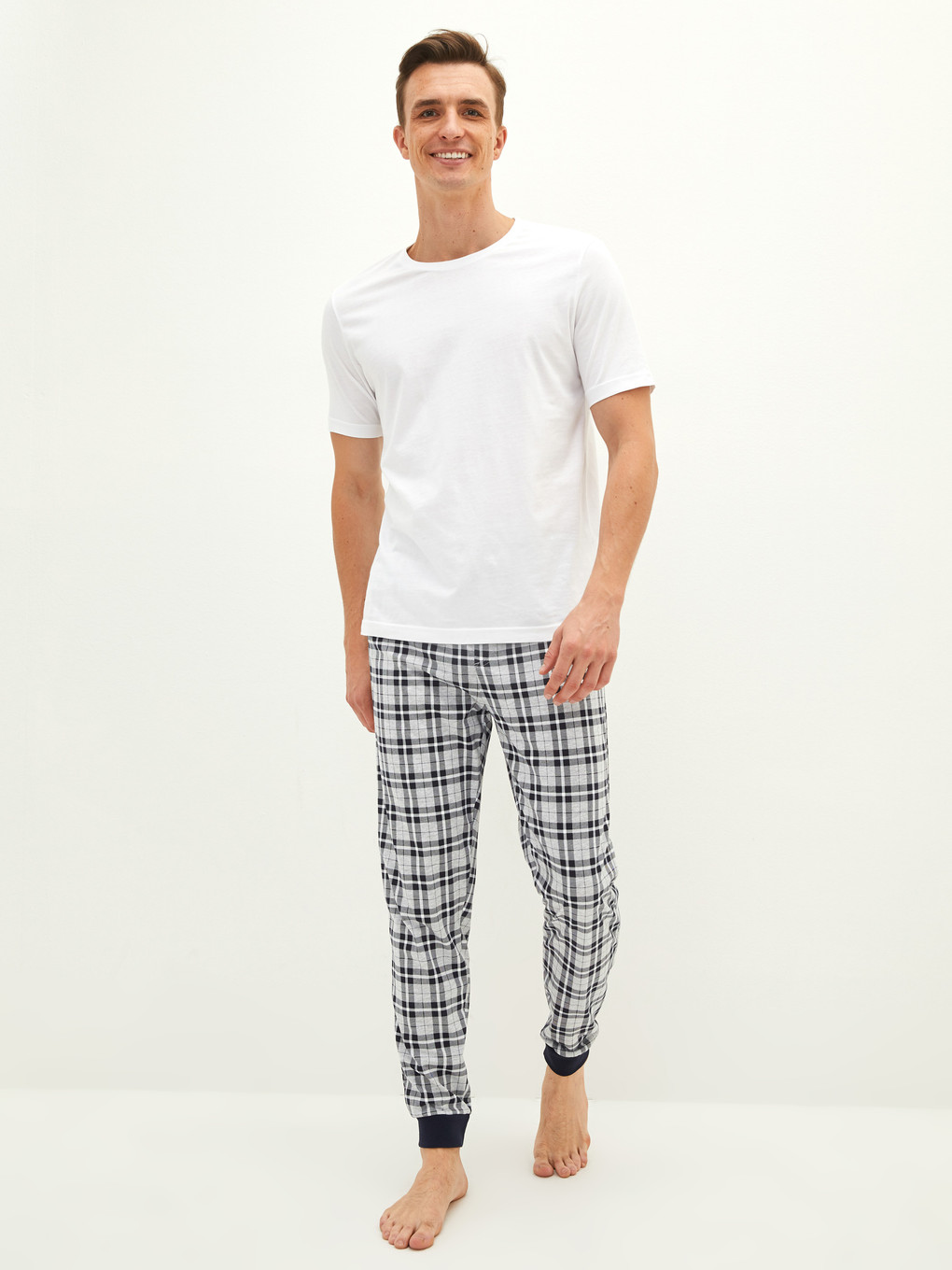 Gri Standart Kalıp Ekose Erkek Pijama Alt