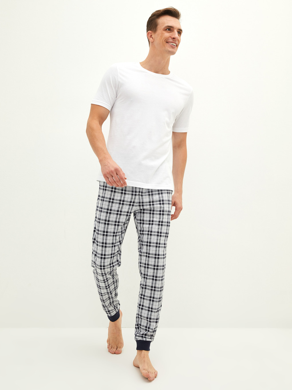 Gri Standart Kalıp Ekose Erkek Pijama Alt-1