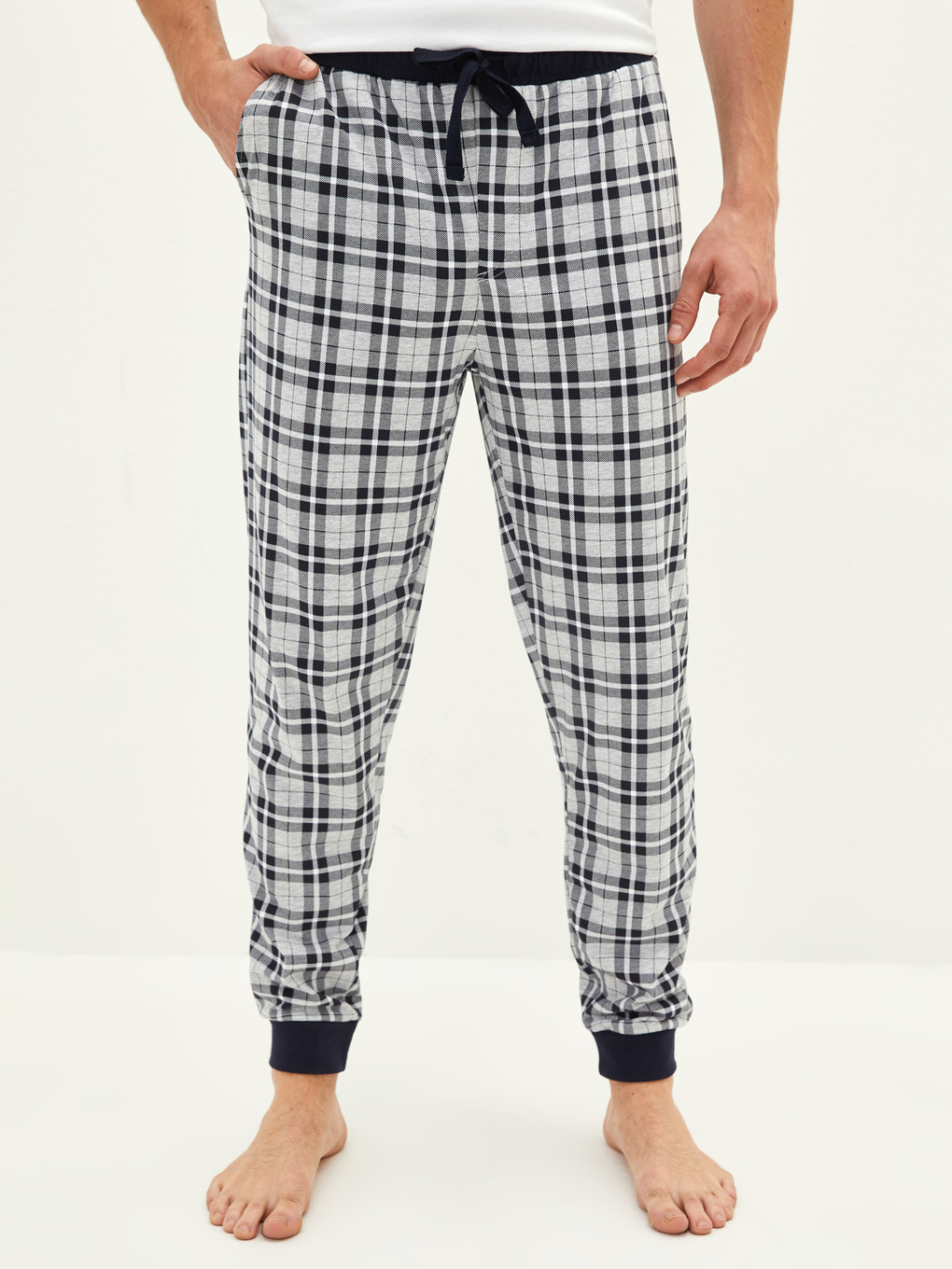 Gri Standart Kalıp Ekose Erkek Pijama Alt-2